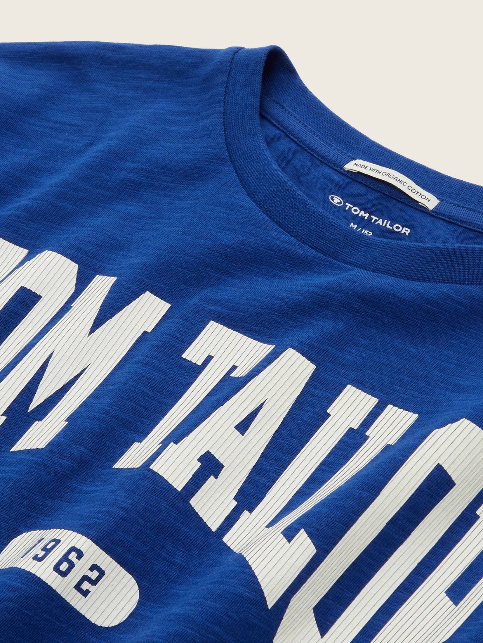 T-Shirt royal T-Shirt mit TOM Print TAILOR blue shiny