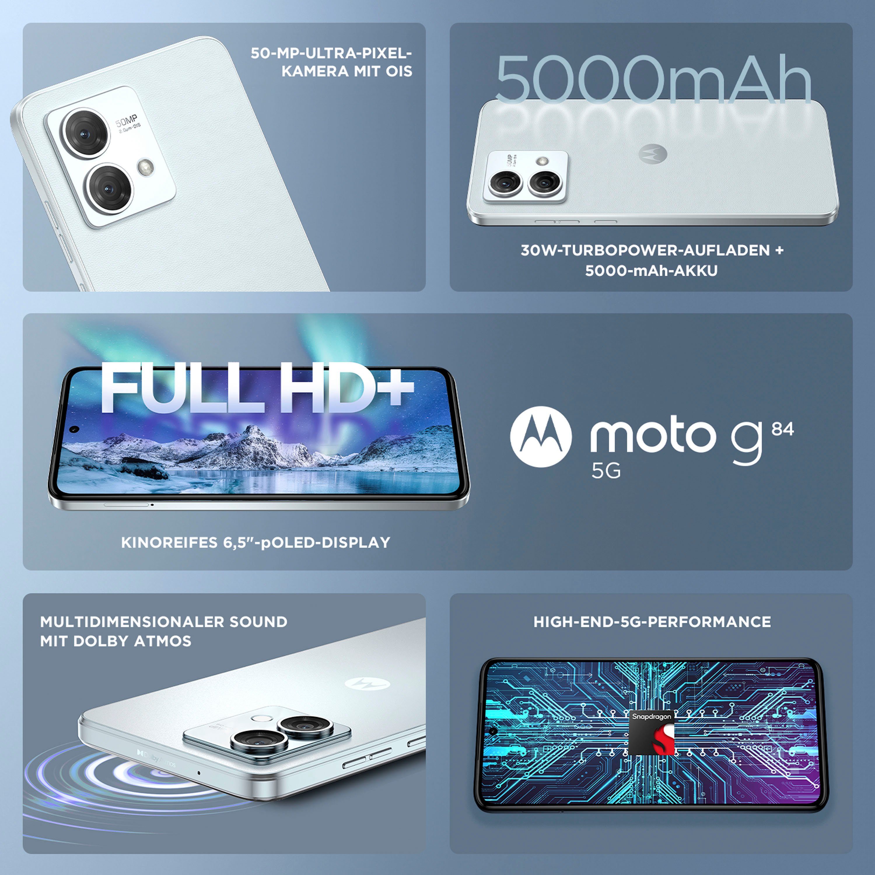 Motorola g84 Zoll, MP Blau Smartphone (16,64 Kamera) cm/6,55 Glacier 50