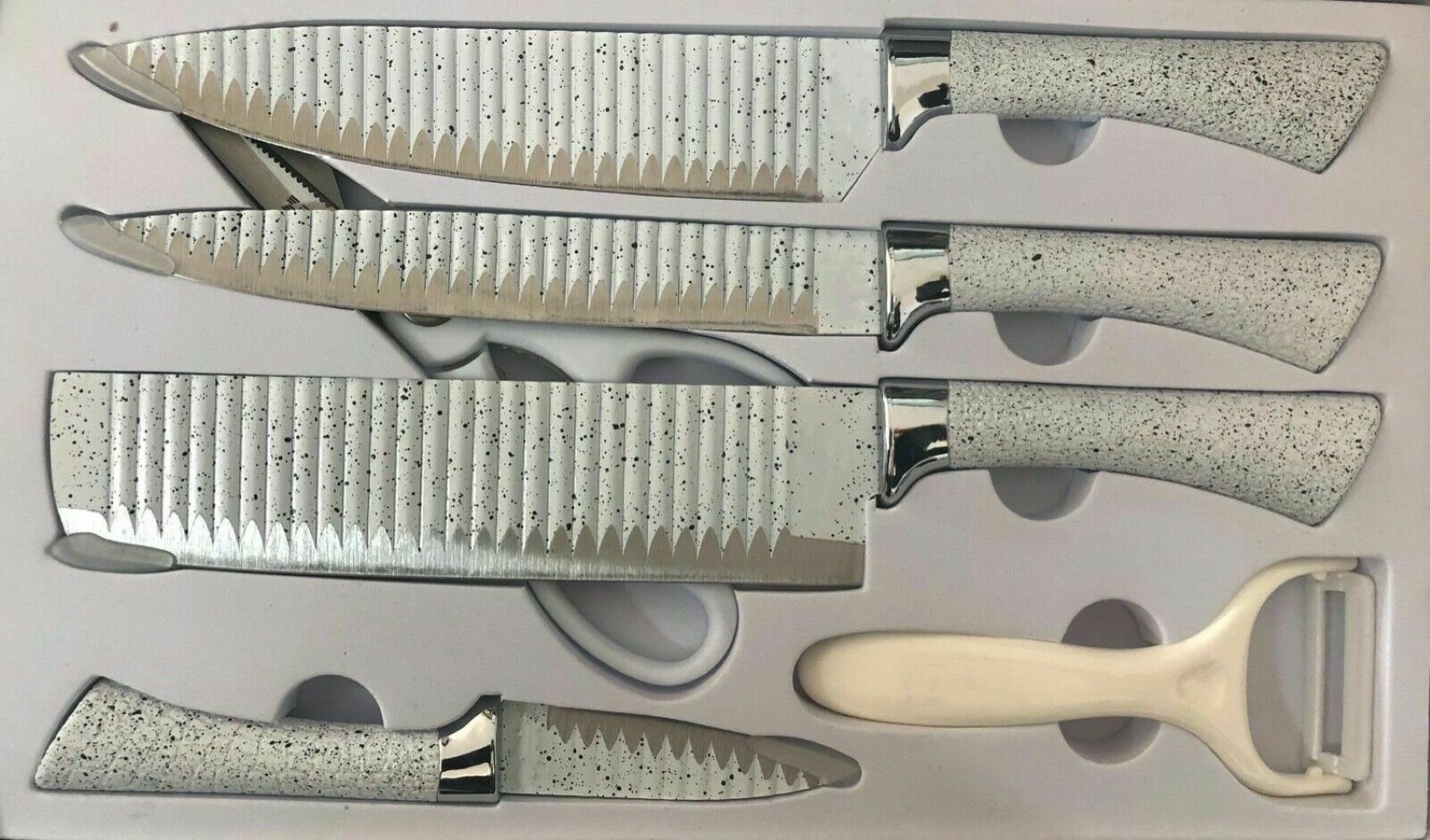 RHP Messer-Set 6tlg. Messer-Set+Sparschäler Kochmesser Fleischmesser Universalmesser Weiß