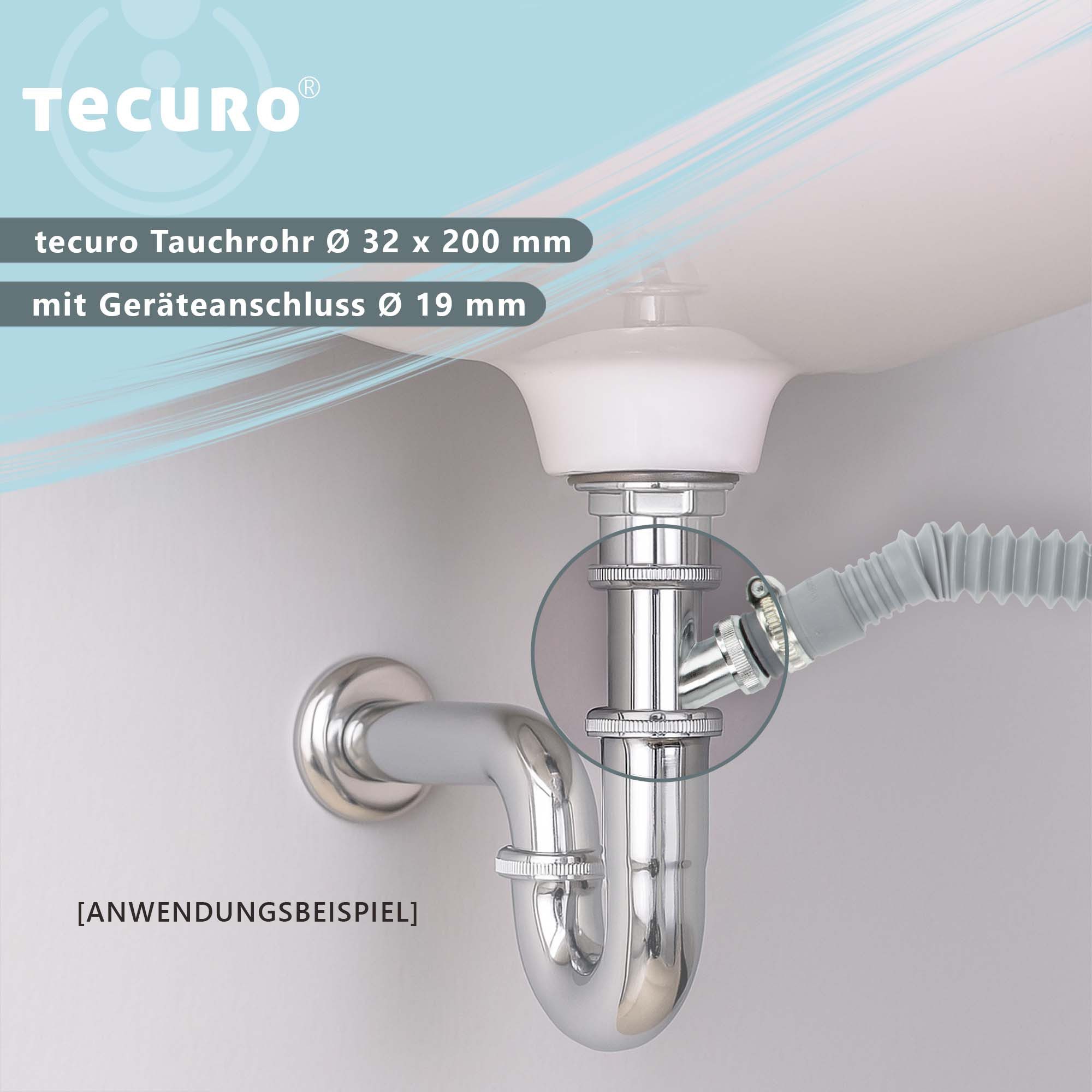 tecuro Siphon Tauchrohr Verstellrohr Ø 32 x 200 mm mit Geräteanschluss Ø 19 mm – Bild 3 von 4