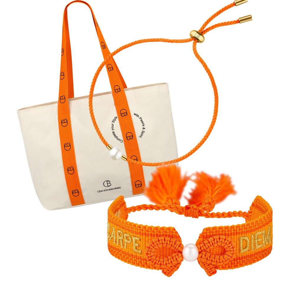 Celia von Barchewitz Armband Set SUMMER VIBES Bundle (Bundle, 2 Armbänder & gratis Strandtasche, Schmuck & Tasche perfekt kombiniert), Armband-Duo mit Süßwasserperlen inkl. gratis Strandtasche, limitiert
