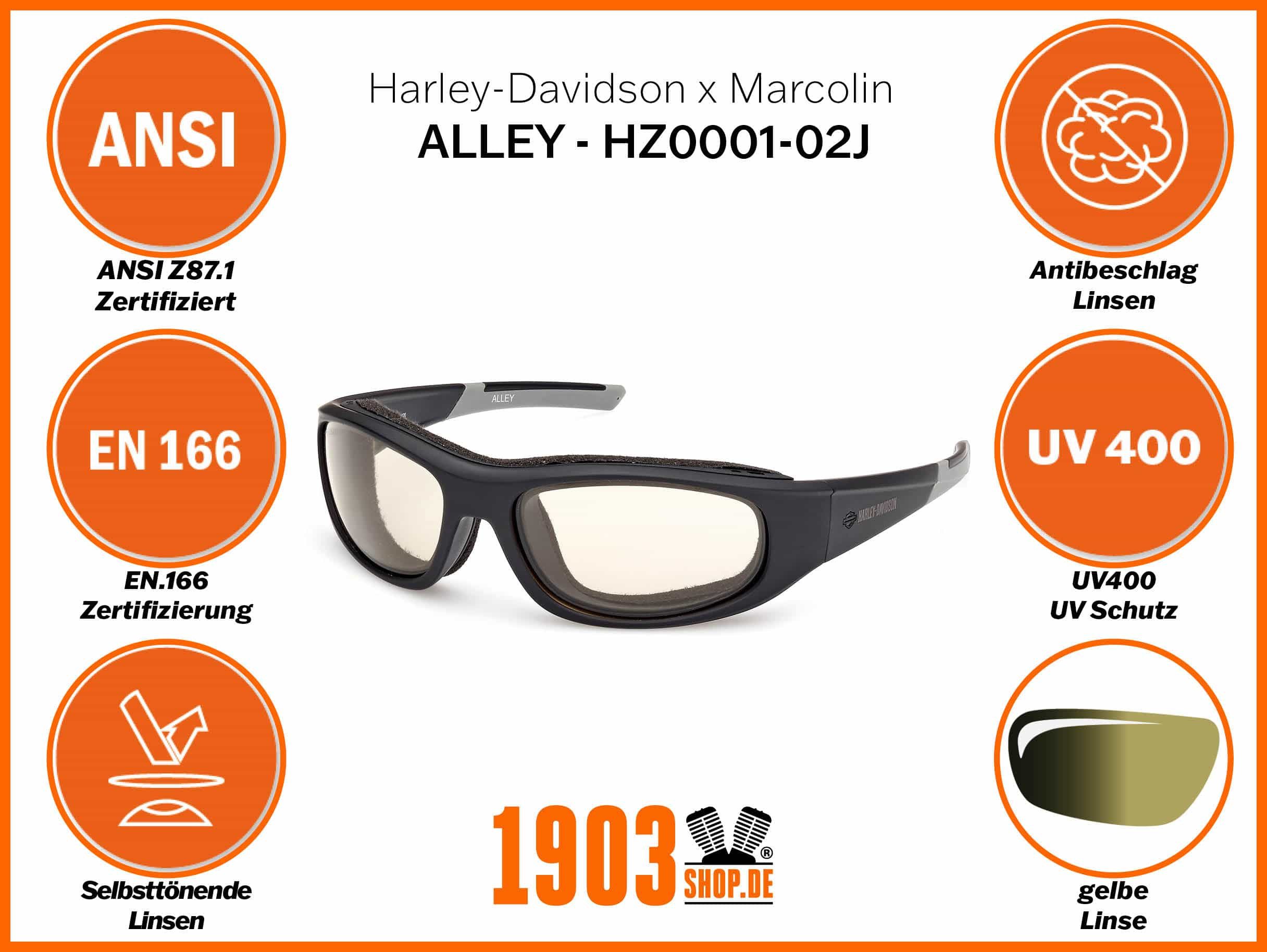 HARLEY-DAVIDSON Motorradbrille, (Packung), Harley-Davidson Sonnenbrille HZ0001-02J UV400 Motorradbrille