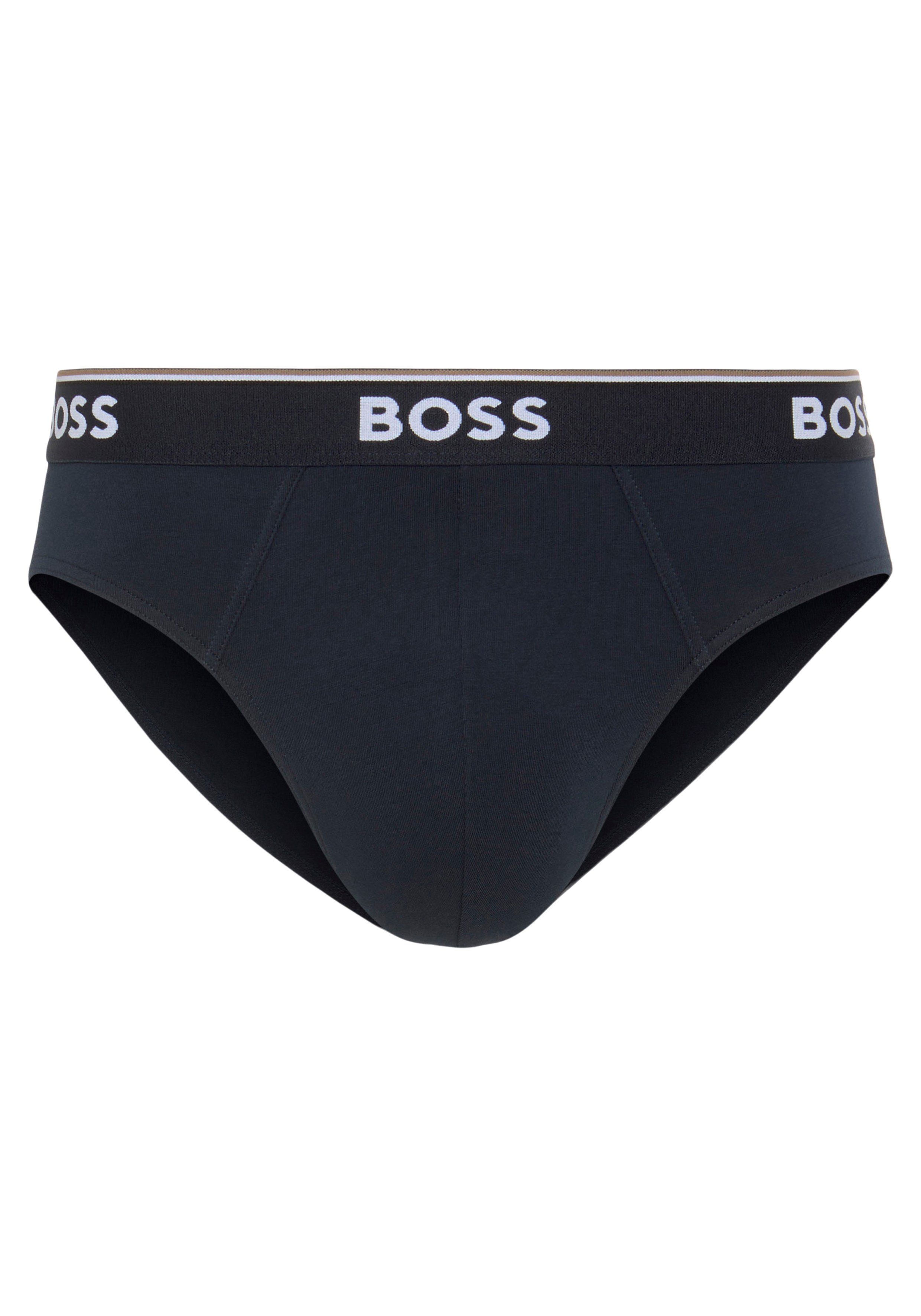 BOSS Slip Brief 3P mit Pack) black olive BOSS dem Logo / 964 (Packung, / Bund 3er auf Power navy 3-St