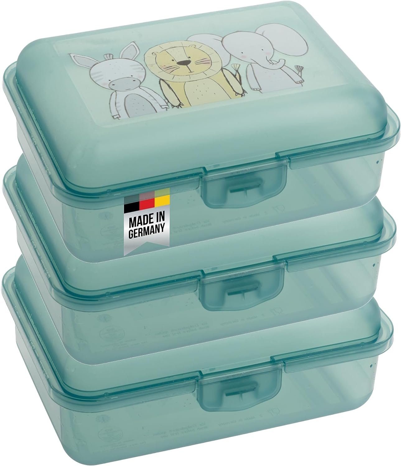 Centi Lunchbox Brotdose Kinder mit Klappdeckel und praktischem Klickverschluss, Kunststoff, (Set, 3-tlg., 14 cm, Höhe 6 cm, Breite 10 cm), mit Motiv in der Farbe Mint