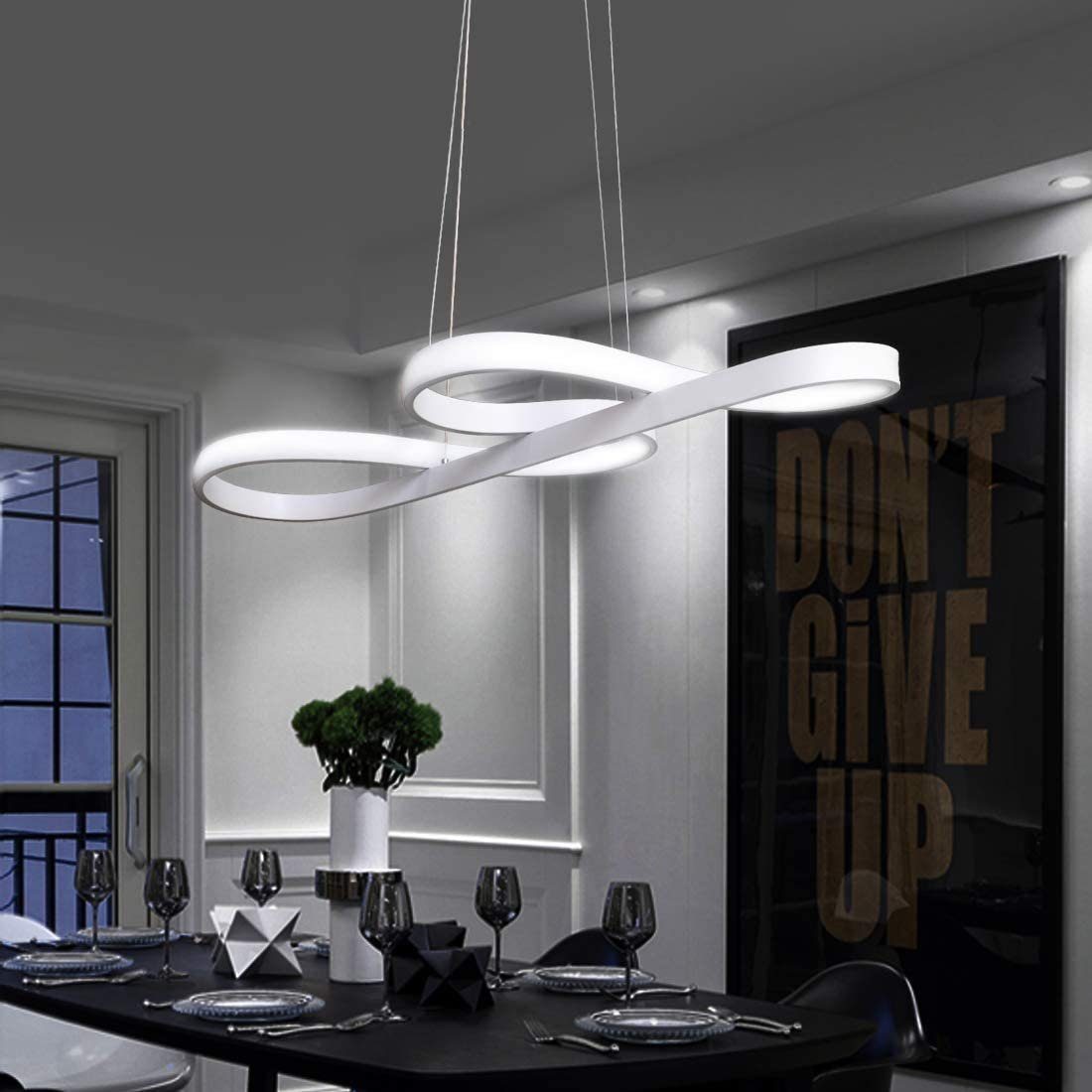 Schwarz weiß Pendelleuchte LED fest Hängeleuchte 47W esstisch LED Dimmbar, ZMH integriert, warmweiß-Kaltweiß