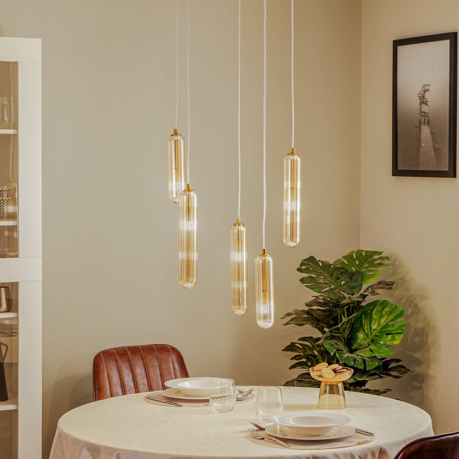 Lucande Hängeleuchte Freylin, Glas Creme IP20, 5 x 8 W LED