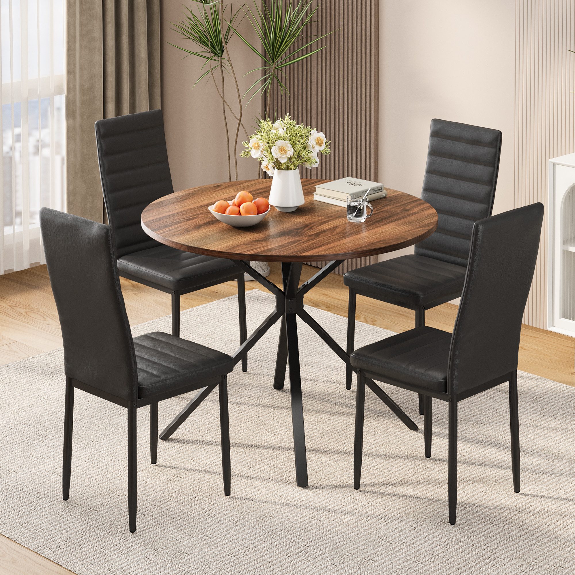 Bealife Essgruppe 5-tlg(Esstisch und 4 stühlen) Runder Tisch, Durchmesser: 100 cm