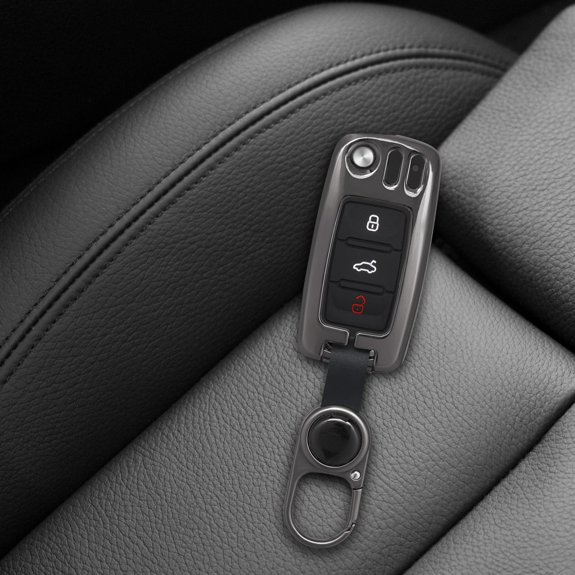 kwmobile Schlüsseltasche Schwarz VW Hardcover Skoda Metall Schutzhülle für Autoschlüssel Hülle Seat