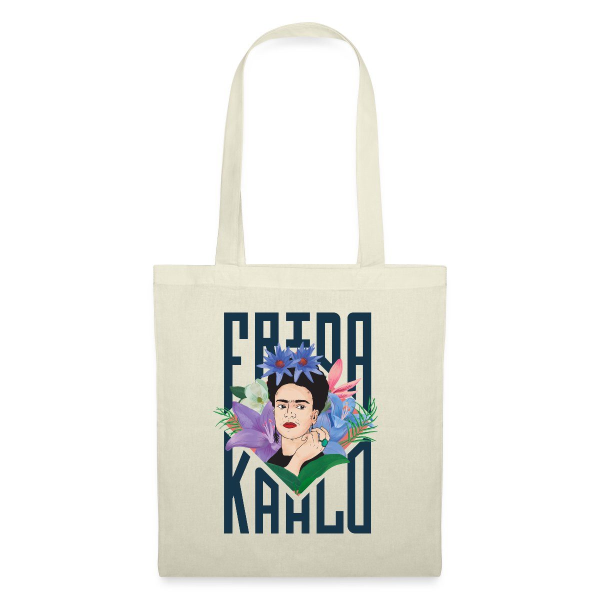 Henkeltasche Frida Kahlo Mit Blumenkranz Portrait Stoffbeutel