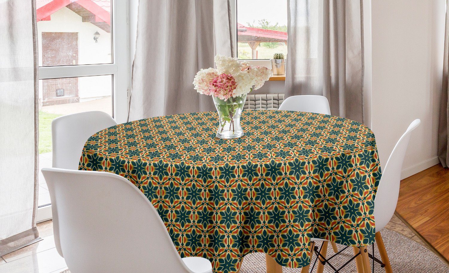 Abakuhaus Tischdecke Kreis Tischdecke Abdeckung für Esszimmer Küche Dekoration, marokkanisch Arabisches Mosaik-Art-Kunst