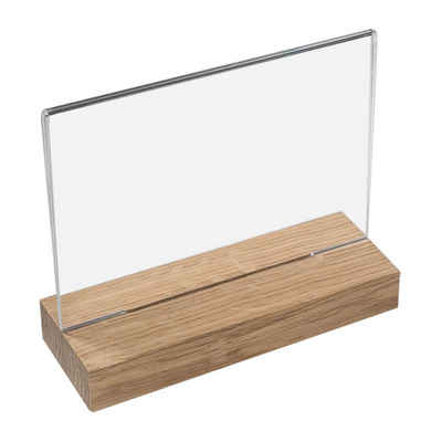 HMF Einzelrahmen Tischaufsteller 4694, (1 St), Acryl T-Ständer mit Holzfuß aus Eichenholz, DIN A5 Querformat
