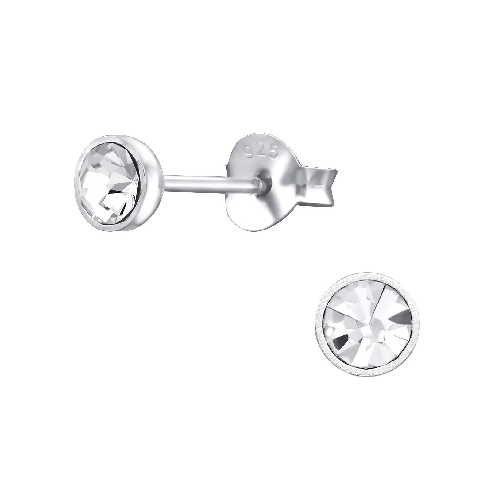 ALEXANDER YORK 4 mm 925 Ohrstecker Sterling silber weiß, Paar Silber KRISTALL 2-tlg