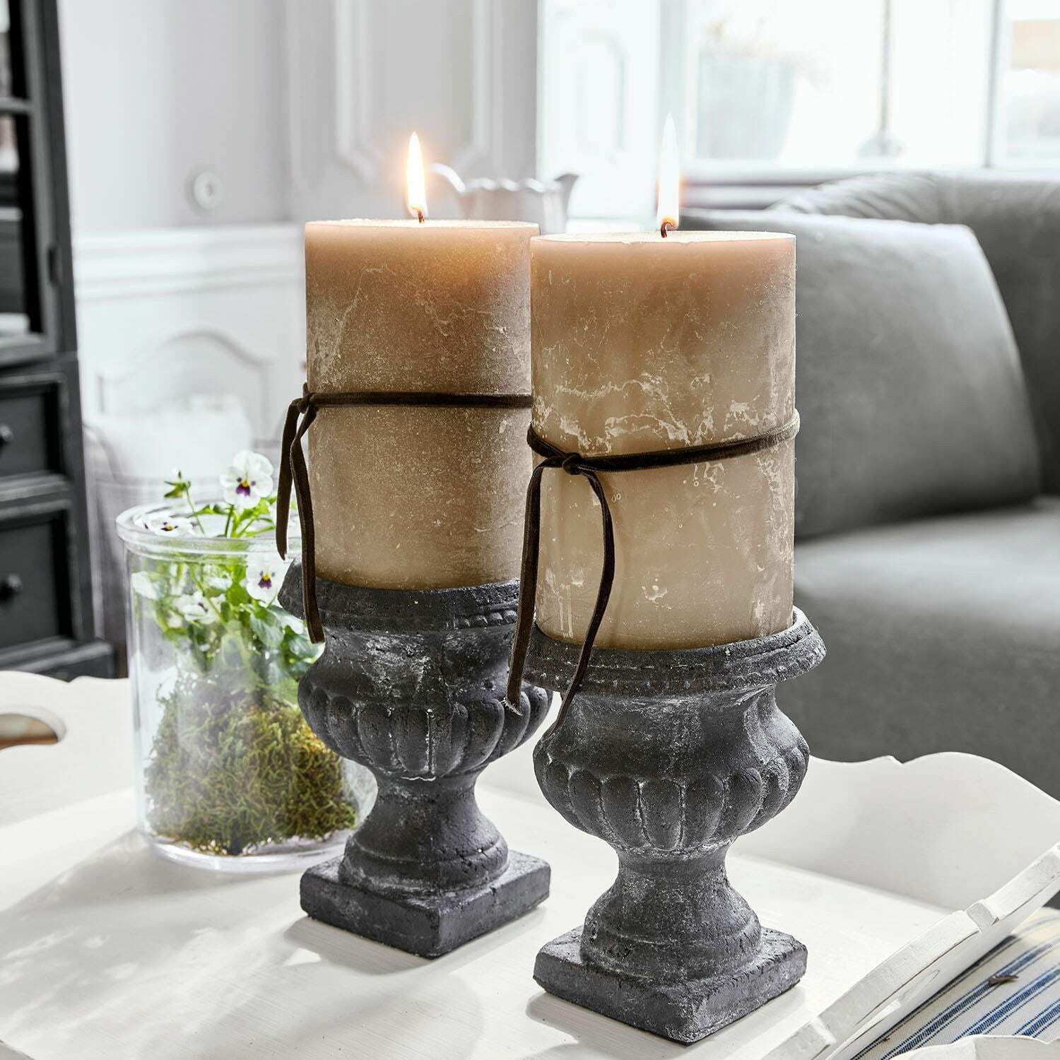 Mirabeau Stumpenkerze Kerze 2er Set Oviedo taupe (2er Set, 2er Set), none