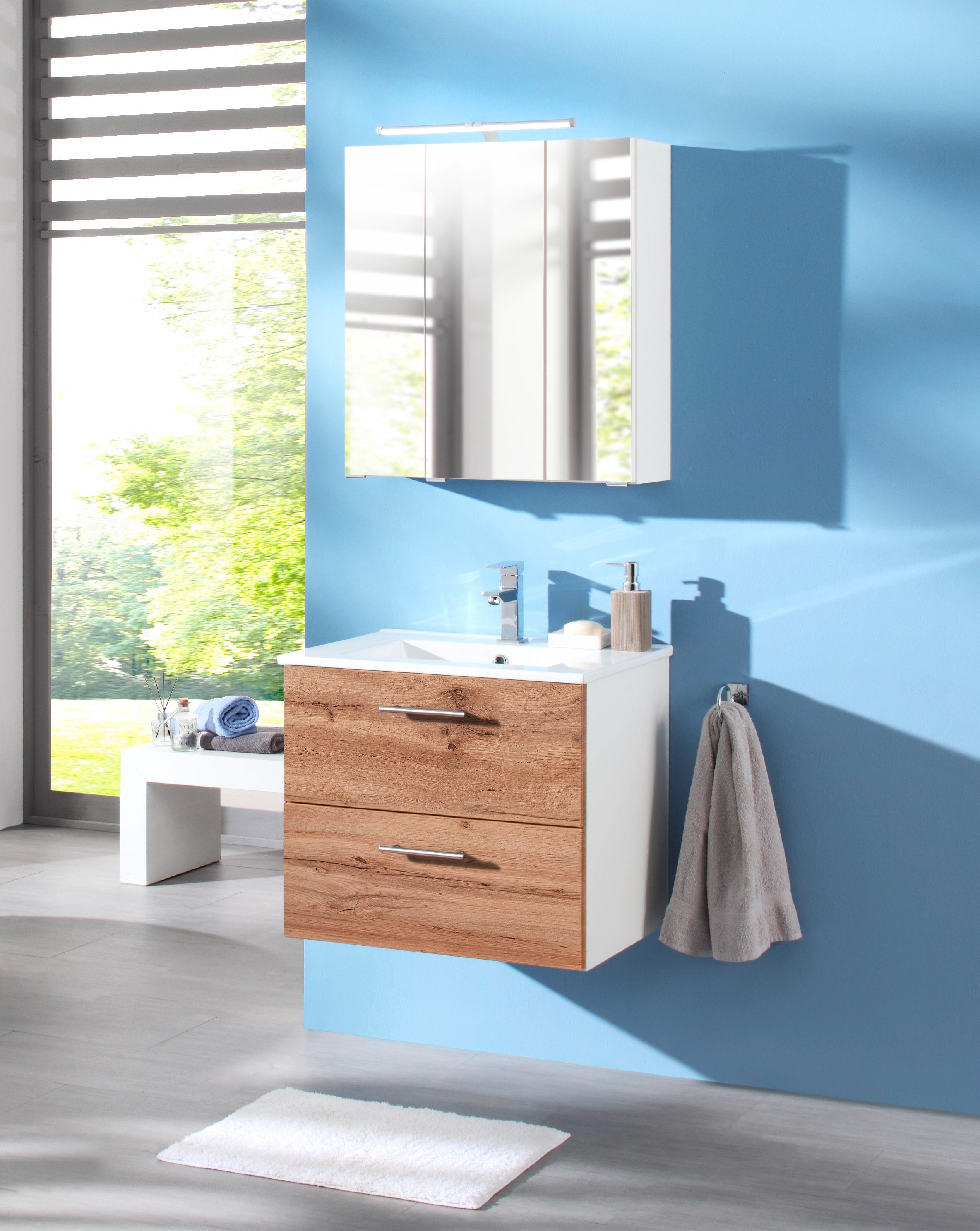 Thumbnail - welltime Waschtisch Trento in verschiedenen Ausführungen inkl. Waschbecken, Badmöbel in Breite 60 cm, Badschrank Waschpl...