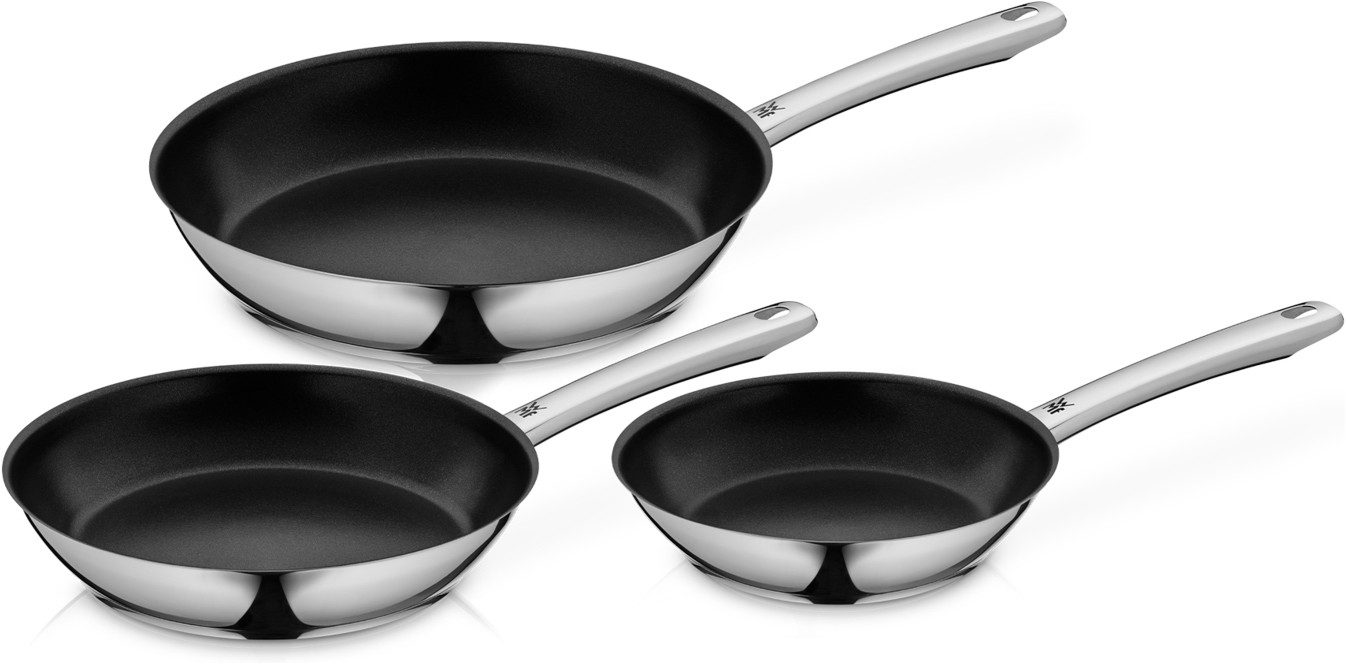 WMF Pfannen-Set Inspiration, Pfannenset Induktion, herausragende Antihaftversiegelung, Cromargan® Edelstahl Rostfrei 18/10 (Set, 3-tlg., 3x Bratpfannen Ø 20/24/28 cm), TransTherm-Allherdboden spart Energie, geeignet für alle Herdarten