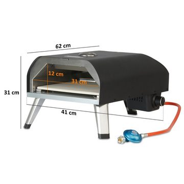 BBQ-Toro Gas-Pizzaofen Gas Pizzaofen mit Thermometer, mobiler Pizza Ofen, 4 kW mit Pizzastein, Pizzaofen inkl. Pizzastein