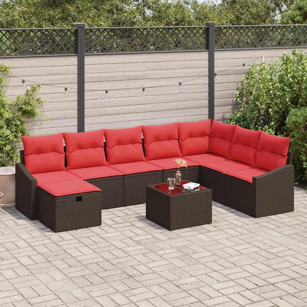 vidaXL Gartenlounge-Set Gartensofa-set 9 Stk. Poly-Rattan, (9-tlg)