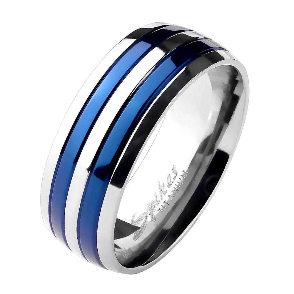 Fingerring Ring blau gestreift aus Titan