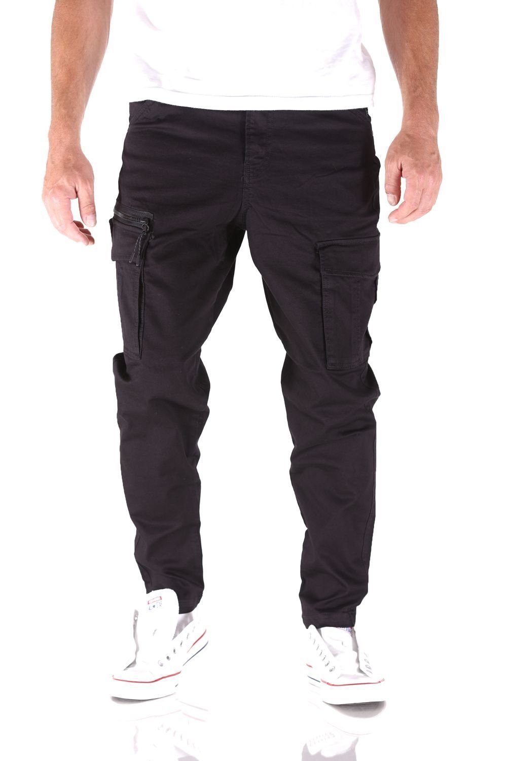 Jack & Jones Cargojeans Jack & Jones Paul Flake Cargo Tapered Fit Herren Jeans Hose Ace Dex - Black