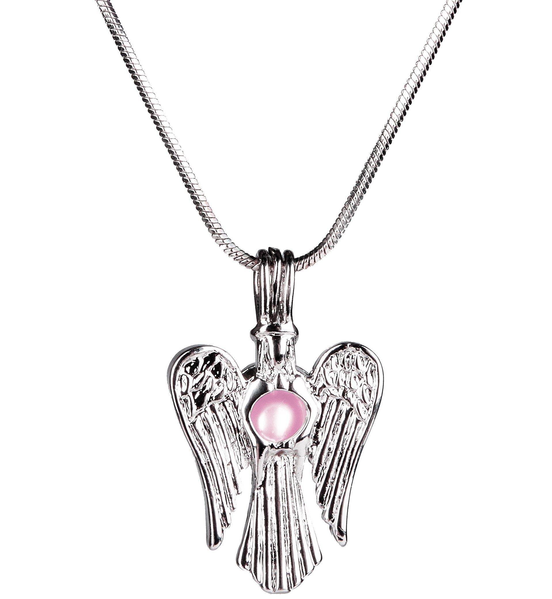 BRUBAKER Perlenketten-Set Schutzengel Wunschperle (Muschel mit echter Perle als Schmuck Geschenkset - Wish Pearl, Set), Halskette mit Silber Engel Anhänger