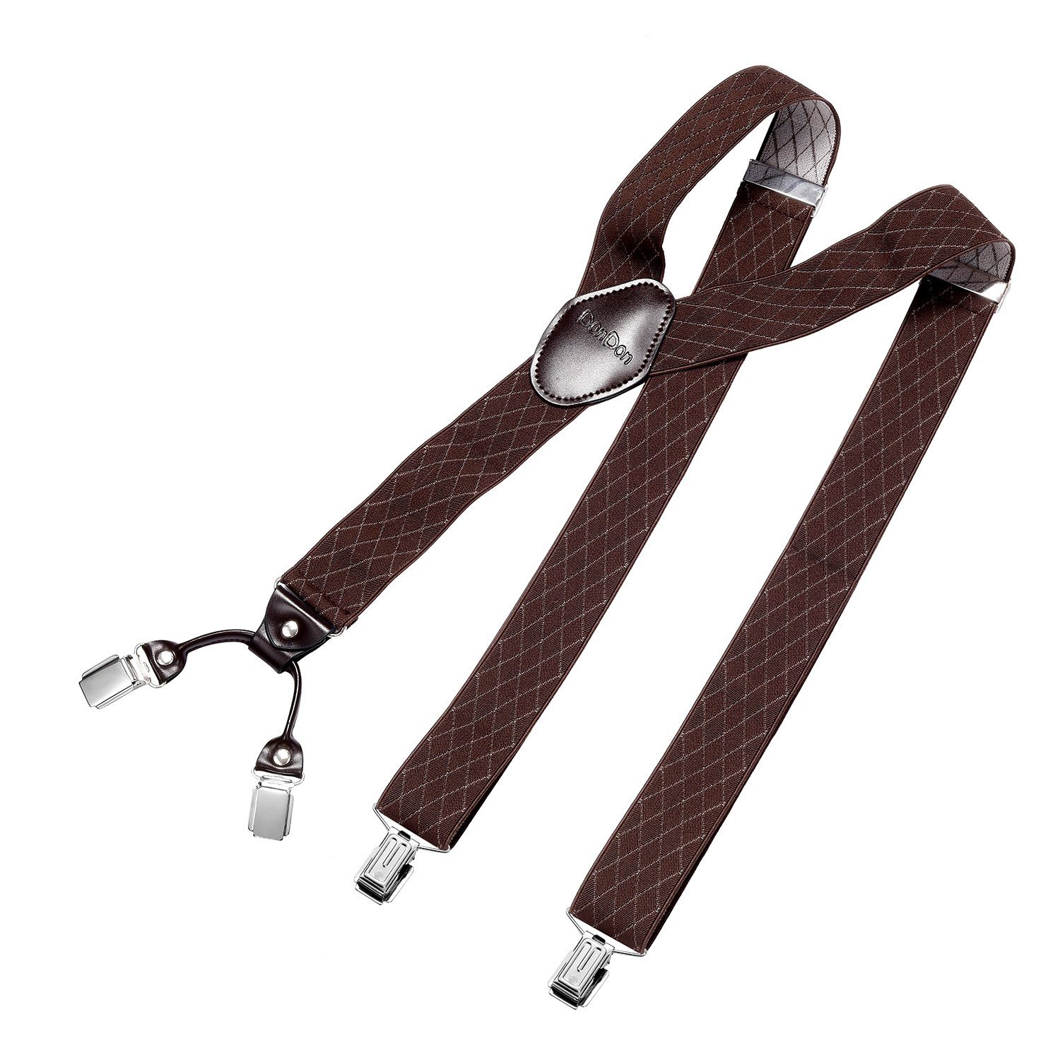 DonDon Hosenträger für Herren 3,5 cm breit 4 Clips mit braunem Leder längenverstellbar (1-St) Y-Form, verstellbar mit Clipverschluß, elastisch