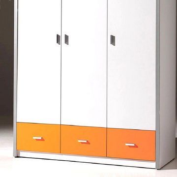 Lomadox Kleiderschrank 3-türig, 100cm breit, in weiß/orange