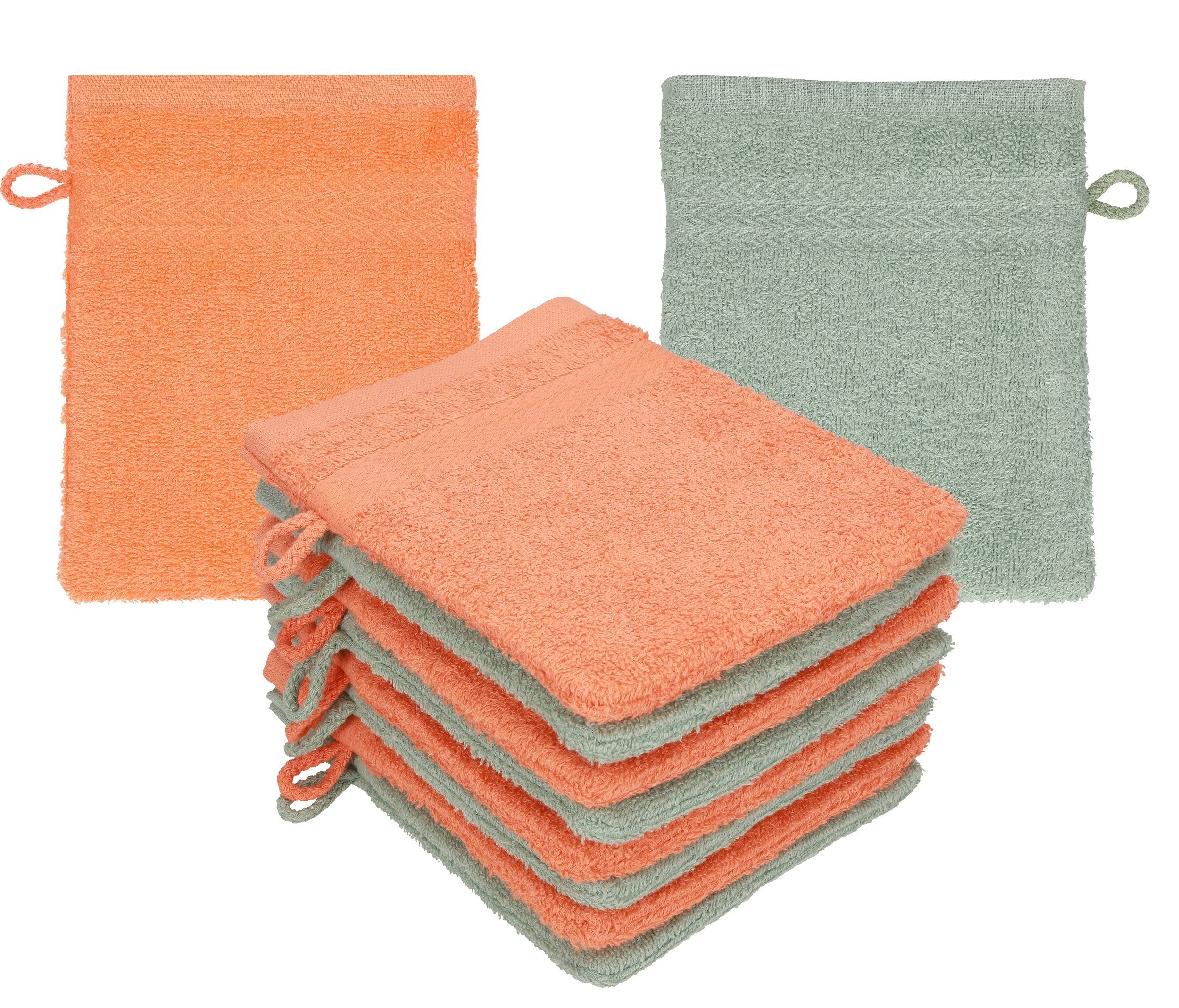 Betz Waschhandschuh 10 Stück Waschhandschuhe Waschlappen Set Premium 100% Baumwolle 16x21 cm Farbe blutorange - heugrün (10-tlg)