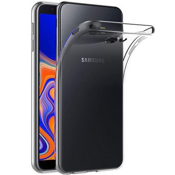 CoolGadget Handyhülle Transparent als 2in1 Schutz Cover Set für das Samsung Galaxy J4 Plus 6 Zoll, 2x Glas Display Schutz Folie + 1x TPU Case Hülle für Galaxy J4 Plus