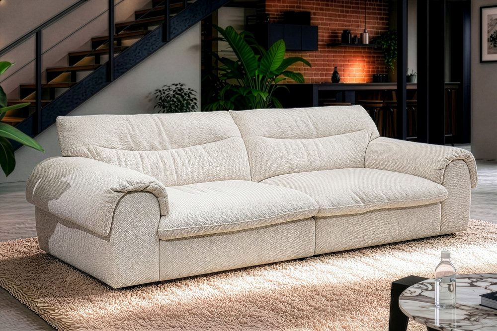 riess-ambiente 4-Sitzer SIXTH SENSE 245cm beige - Bouclé, Nosagfederung, Daunenfedern, FSC, Einzelartikel 1 Teile, Strickstoff-Couch - ideal für Wohn- und Schlafzimmer und TV-Ecke