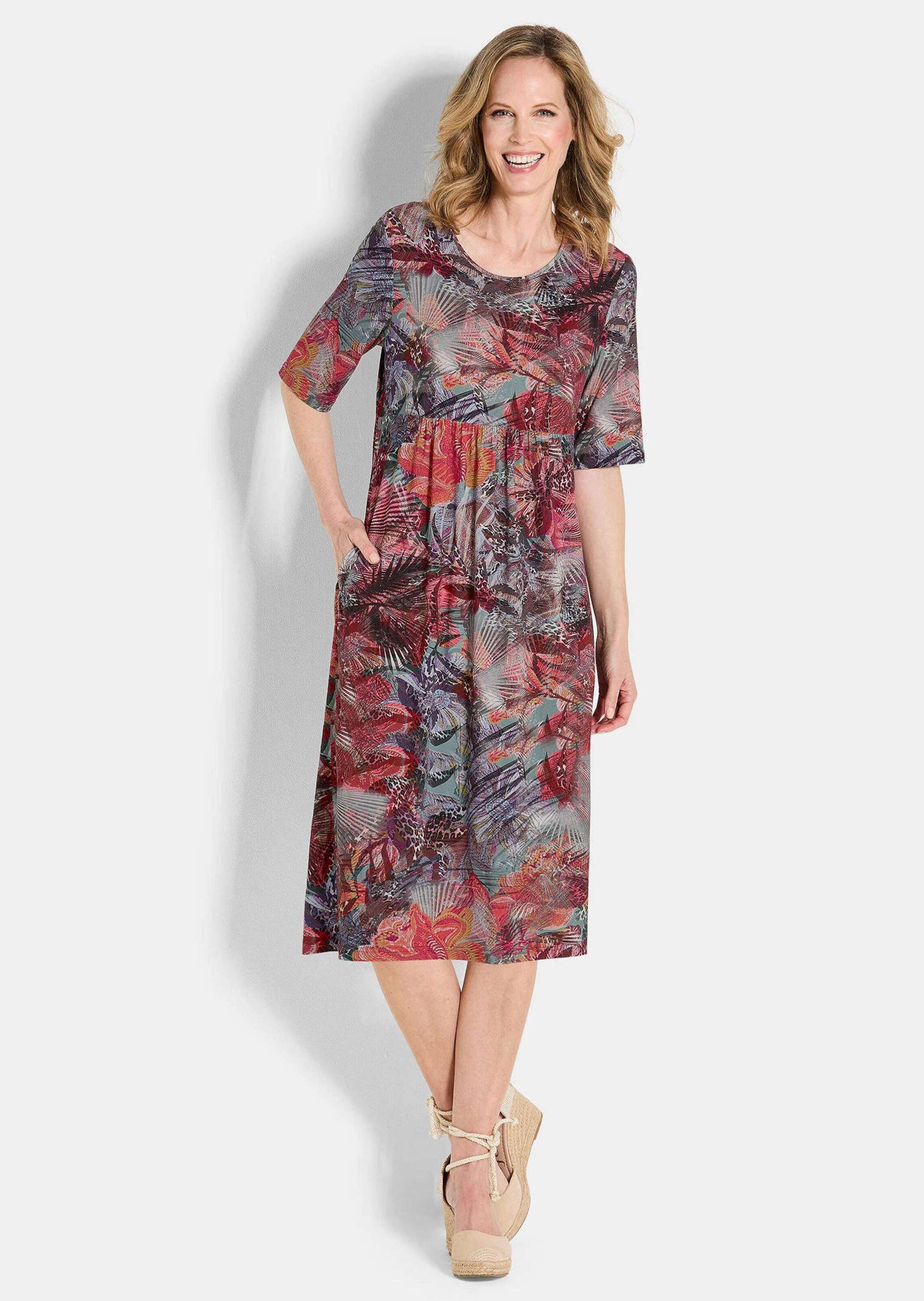 GOLDNER Sommerkleid Kurzgröße: Florales Druckkleid mit Rundhals Viskoseklei günstig online kaufen