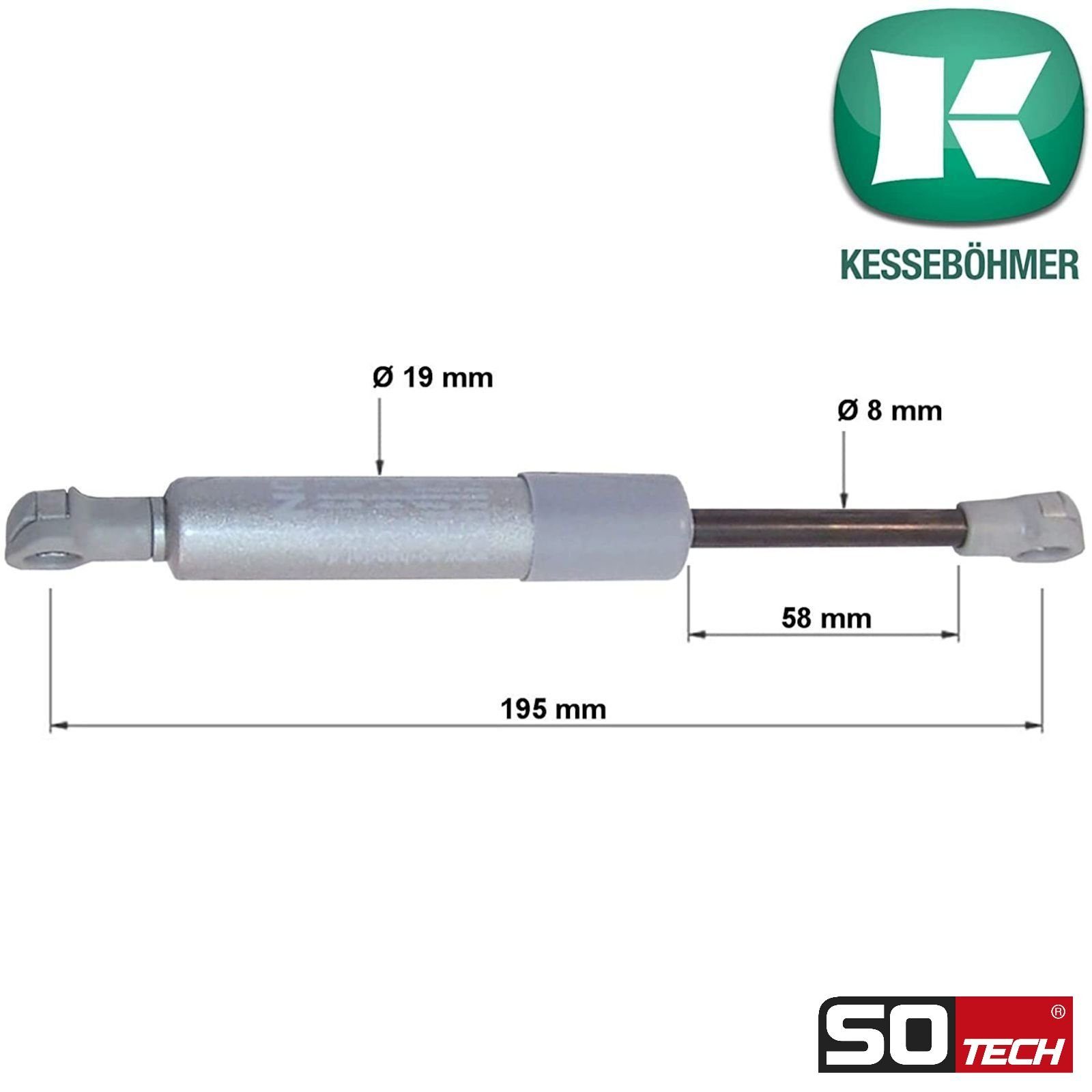 Möbelbeschlag SO-TECH® 250N HSB (265N) Gasdruckfeder, Original für Hochschwenkbeschlag Kesseböhmer Ausführung) (verstärkte