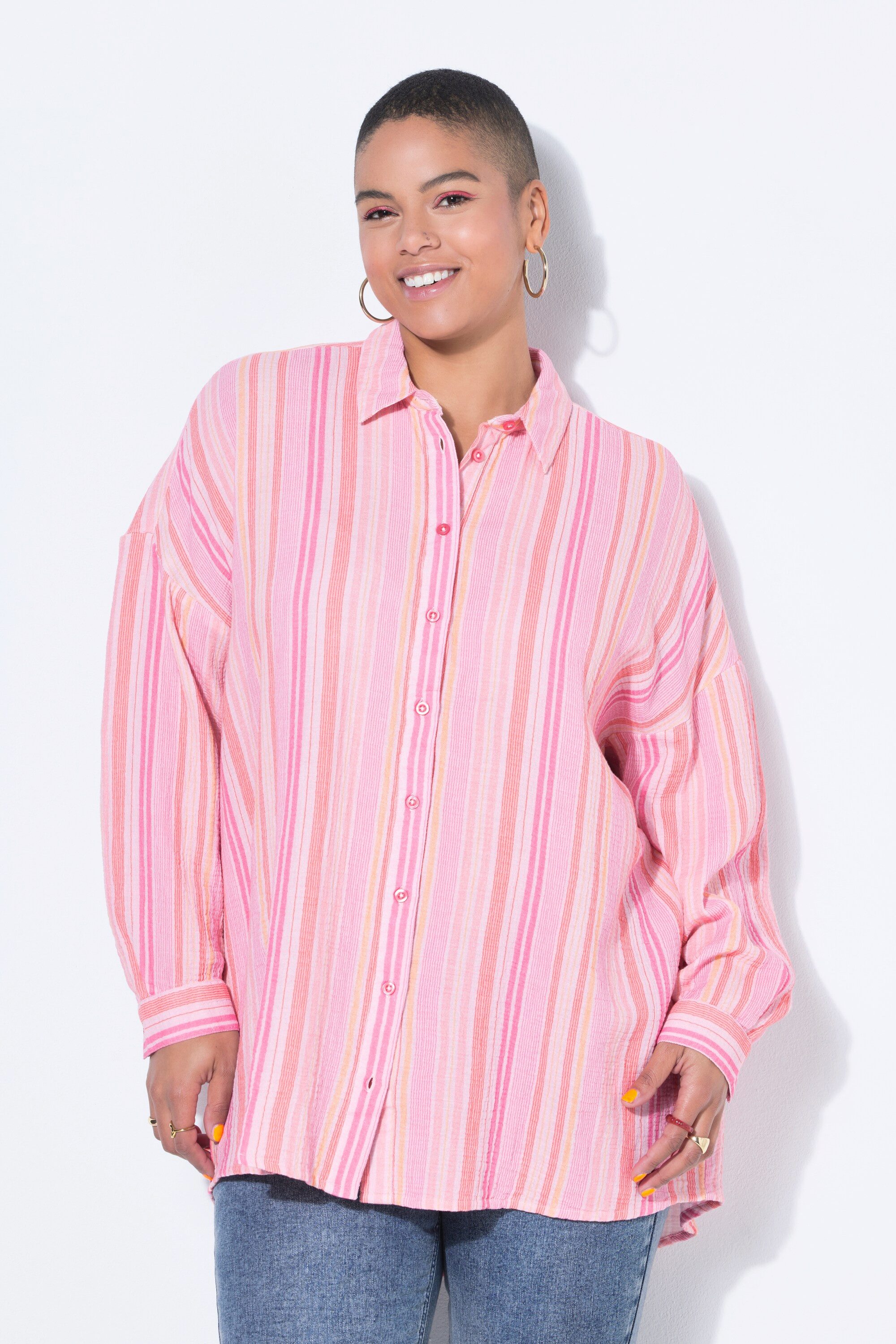 Studio Untold Hemdbluse Streifenhemd Oversize Shape Musselin Langarm günstig online kaufen
