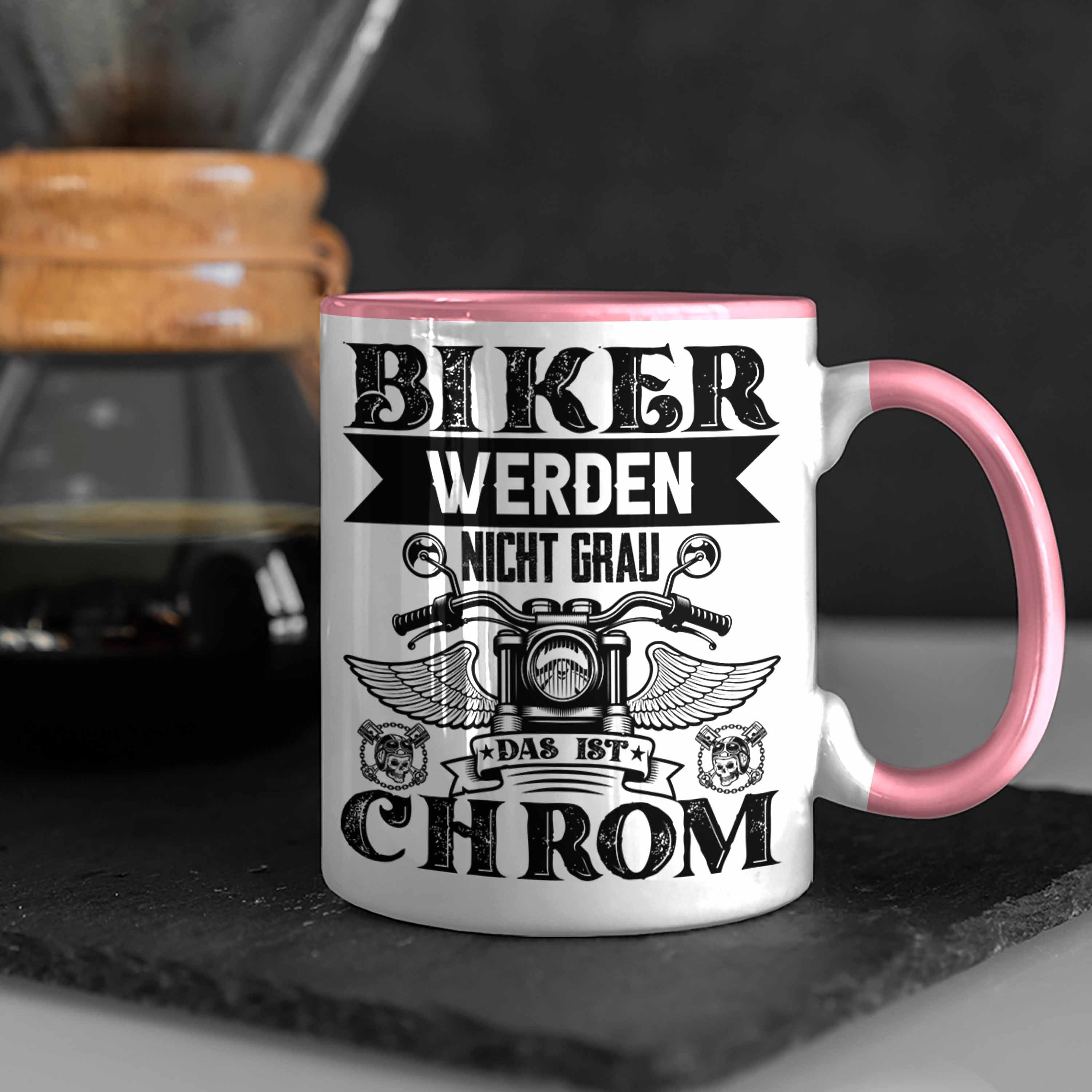 Trendation Trendation Geschenk Rosa Tasse - Biker Grau Biker Werden Motorradfahrer Spruch für Nicht Tasse Männer Lustiger