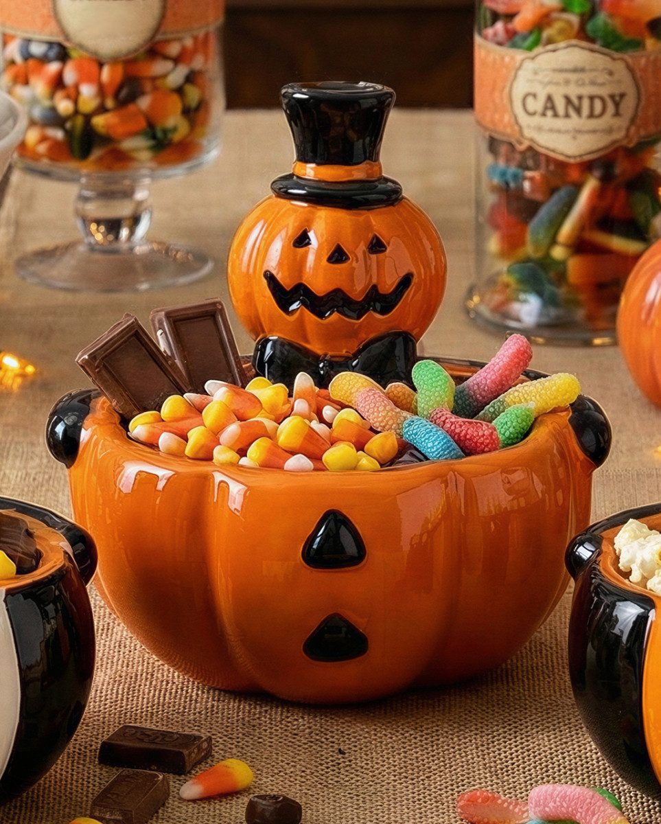 Horror-Shop Dekoobjekt Vintage Halloween Kürbis Süßigkeiten Schale aus Ke