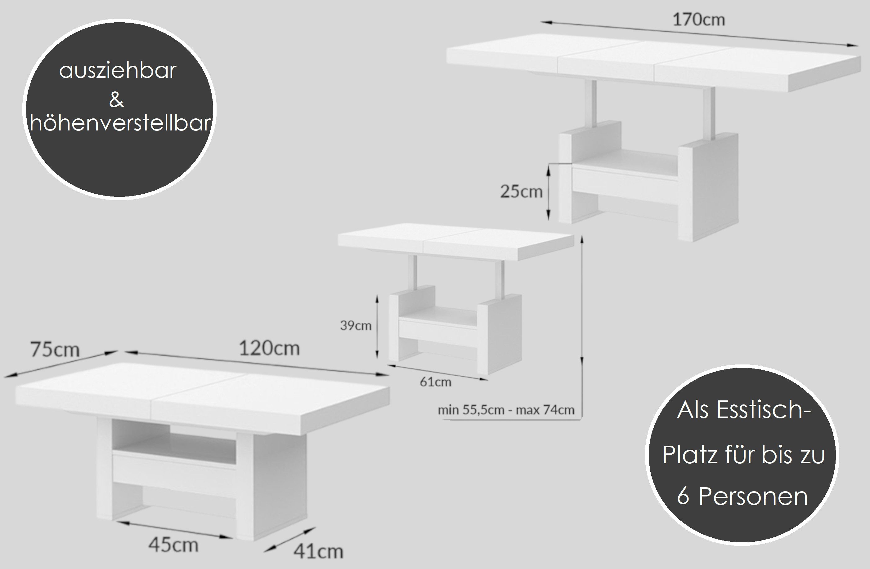 designimpex Couchtisch Design HLU-111 Grau Beton günstig online kaufen