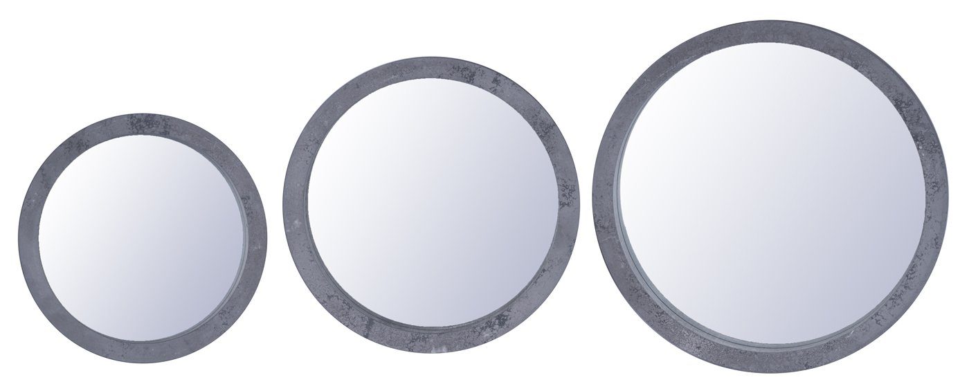 Levandeo® Wandspiegel, Spiegel 3er Set Rund Holz Grau gewischt Betonoptik Wandspiegel