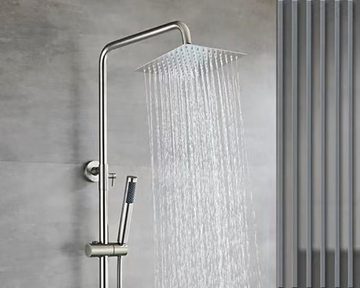 welltime Duschsystem Rainshower, 1 Strahlart(en), Duschsystem, Rainshower eckig 200x200mm, Edelstahl, gebürstet