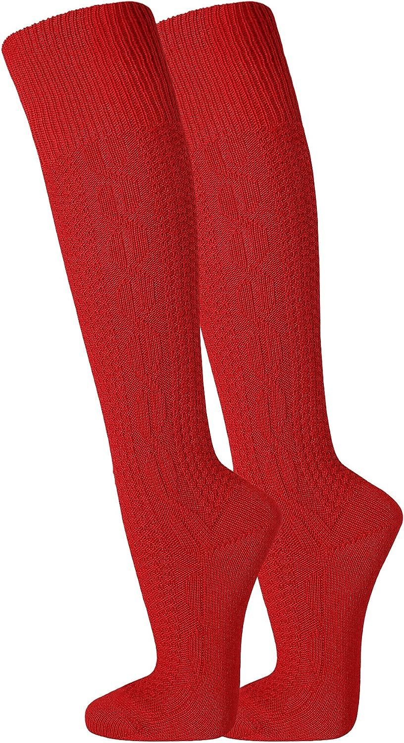 TippTexx 24 Trachtensocken 2 Kniebundstrümpfe, Paar Rot Kniebundhosen-Strümpfe, Trachtenstrümpfe