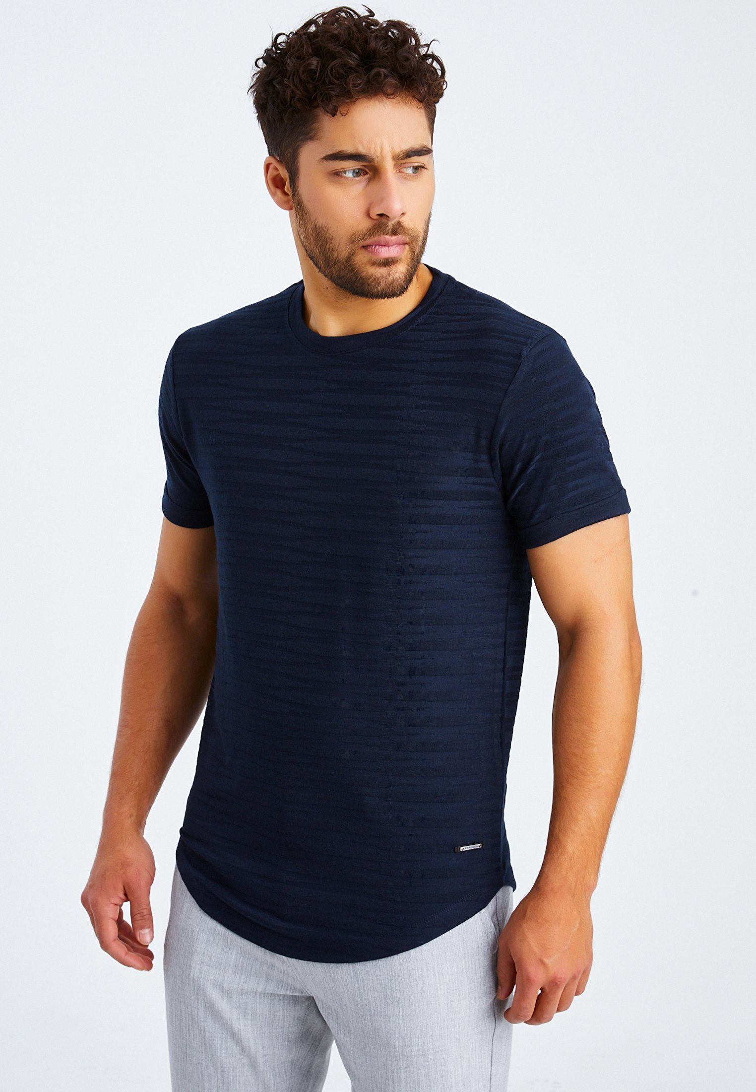 Leif Nelson T-Shirt Herren T-Shirt Rundhals LN-55285 normal blau