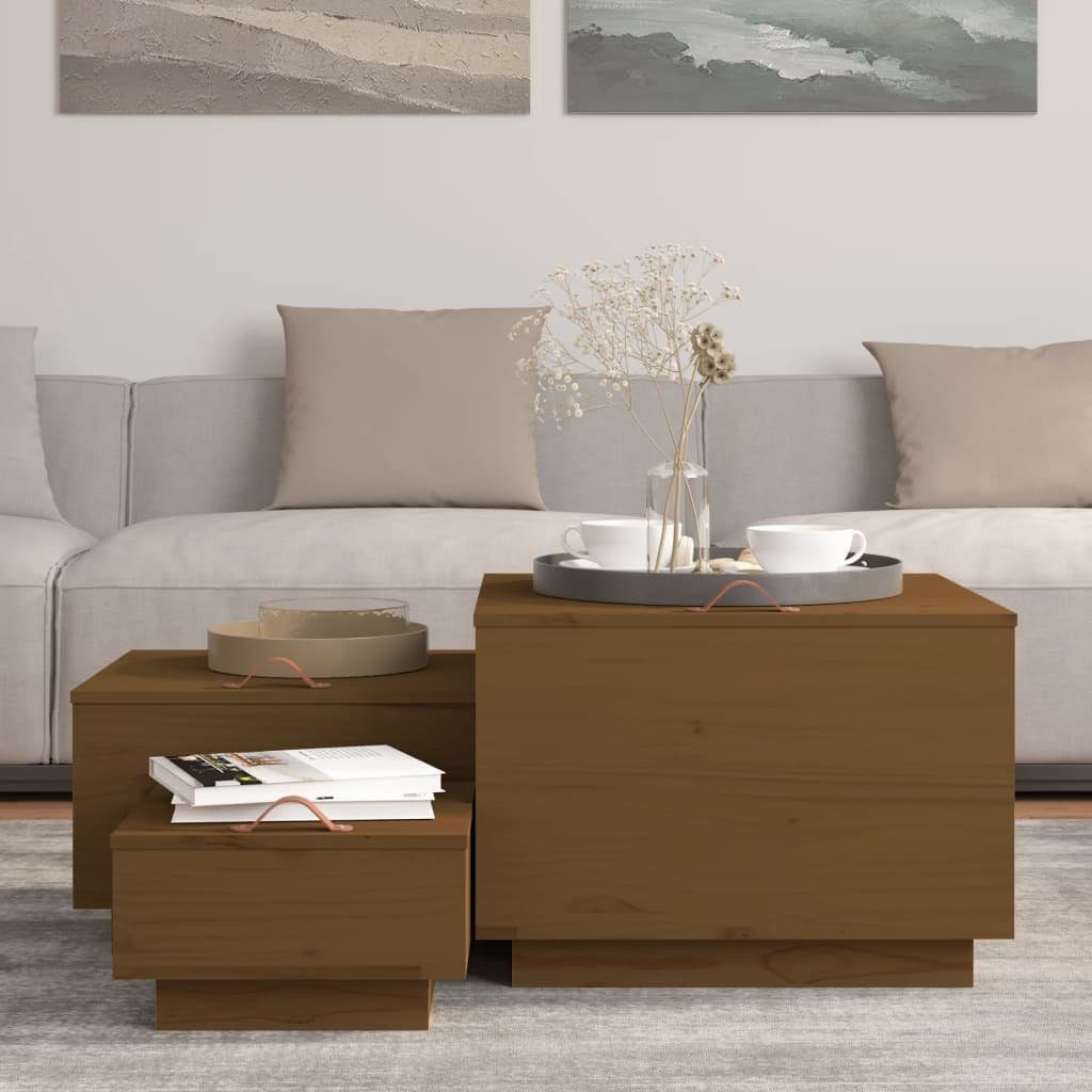 vidaXL Aufbewahrungsbox Aufbewahrungsboxen mit Deckeln 3 Stk. Braun Massivholz Kiefer (3 St)