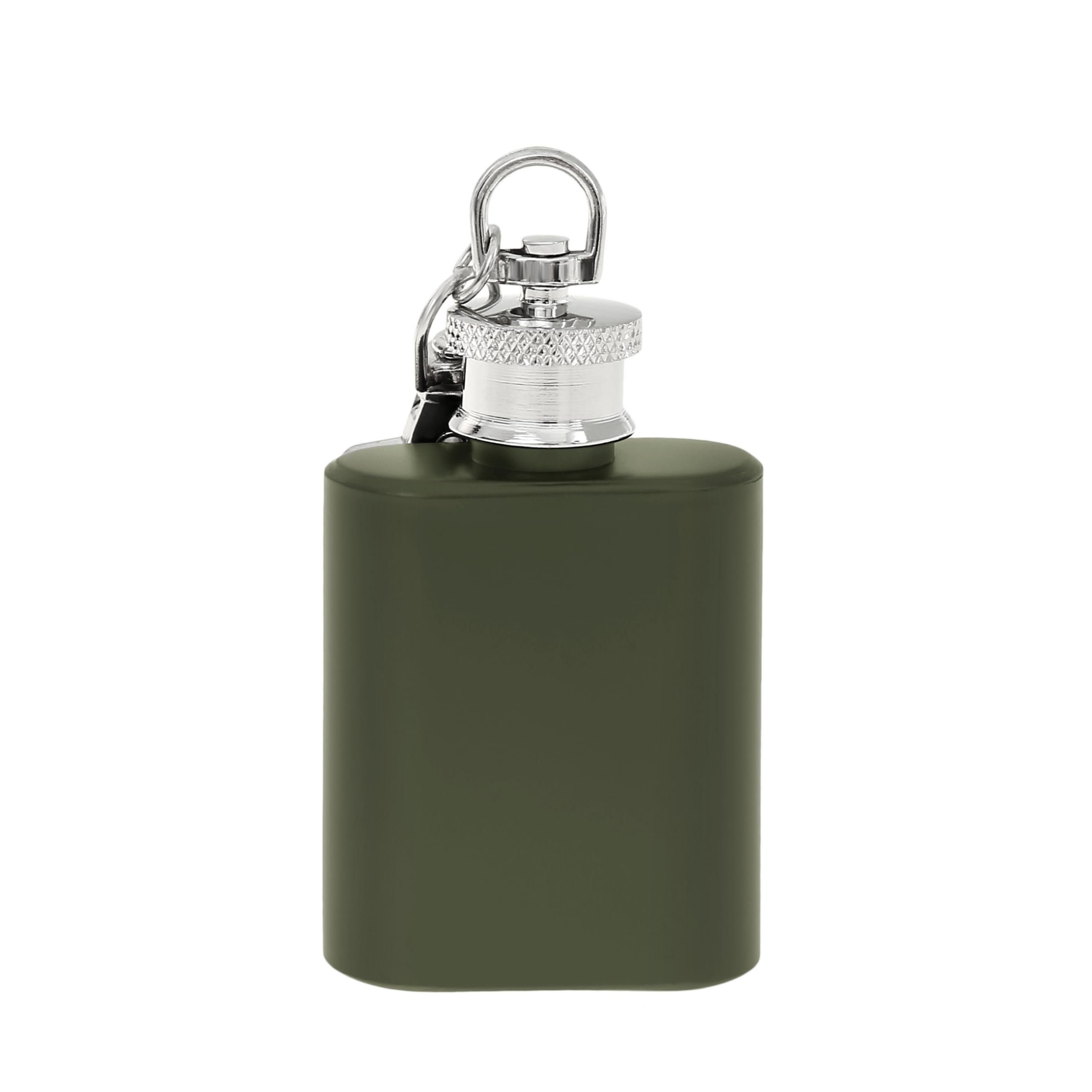 Flanacom Flachmann Mini Schlüsselanhänger Schwarz Silber Grün Edelstahl, Klein 1oz (30ml) Geschenke für Männer Adventskalender, 10 x 7 x 7 cm