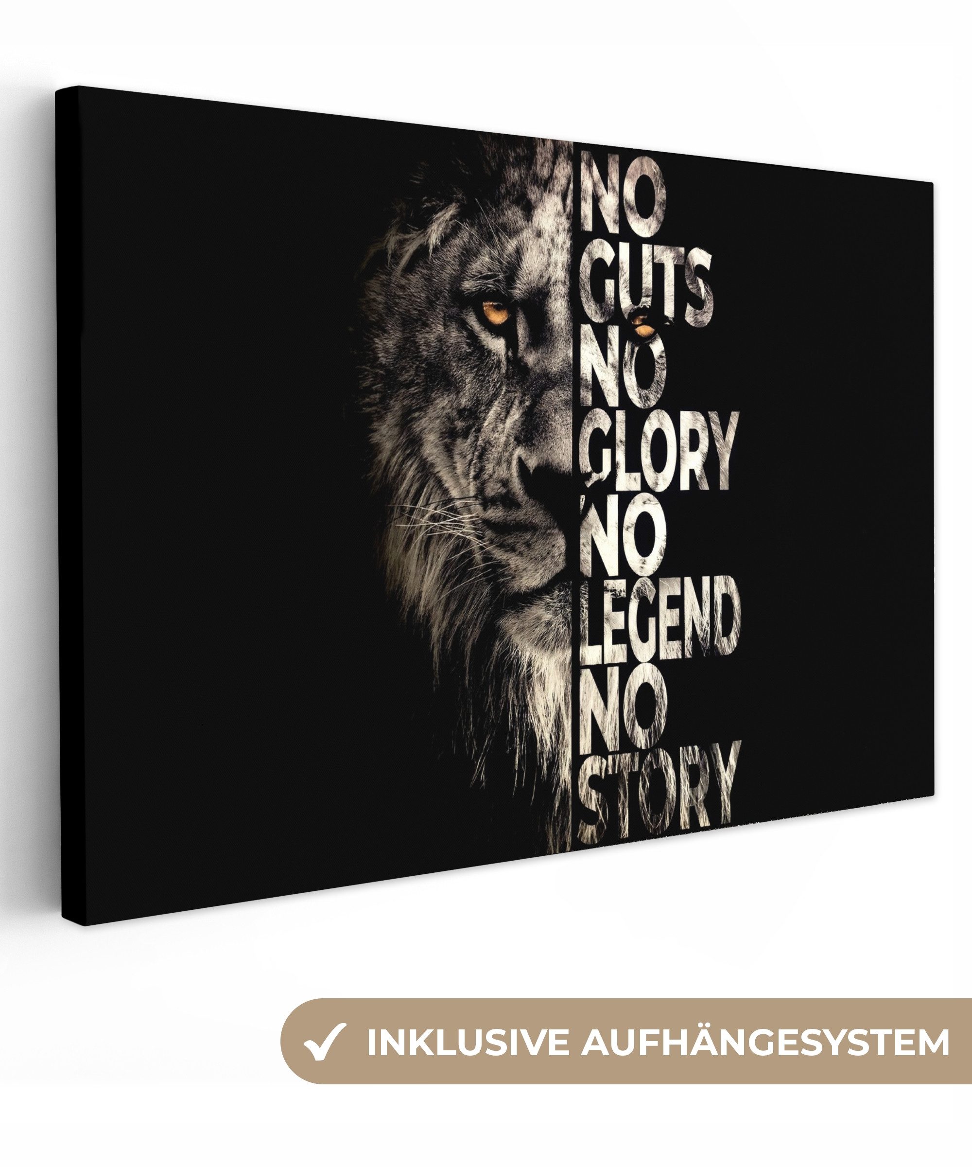 OneMillionCanvasses® Leinwandbild Löwe - Schwarz - Tiere - Zitat - Motivation - Industrie, Schwarz - Löwe Zitat (1 St), Leinwand Bilder Klein, Wand Dekoration 30x20 cm