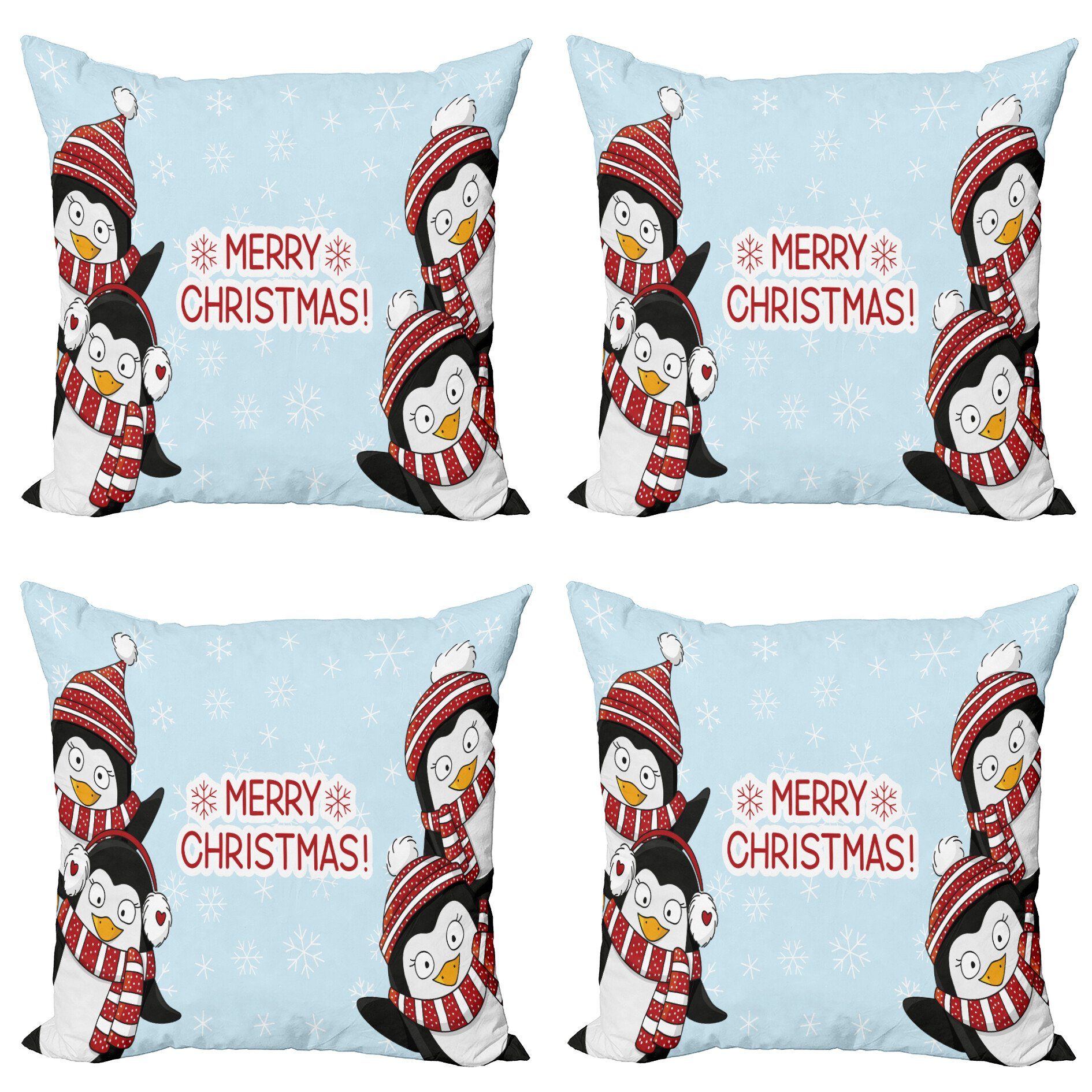 Kissenbezüge Modern Accent Doppelseitiger Digitaldruck, Abakuhaus (4 Stück), Weihnachten Penguins Kinder