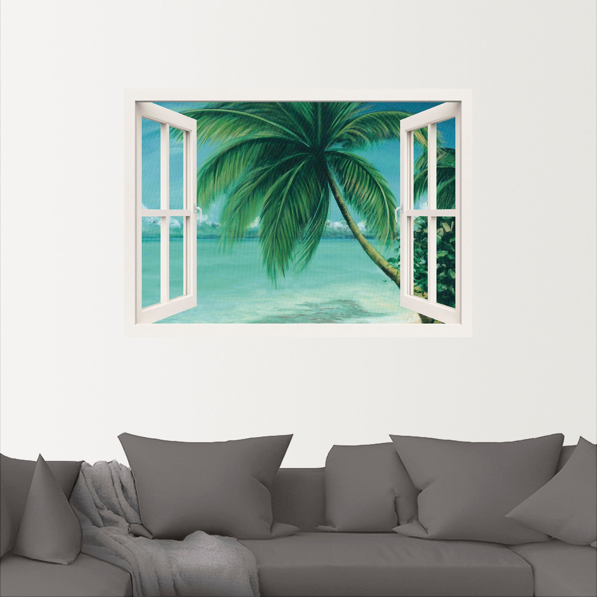 versch. Fensterblick St), (1 Artland in Größen Fensterblick Poster Palmenstrand, - Wandaufkleber als Leinwandbild, oder Wandbild Alubild,