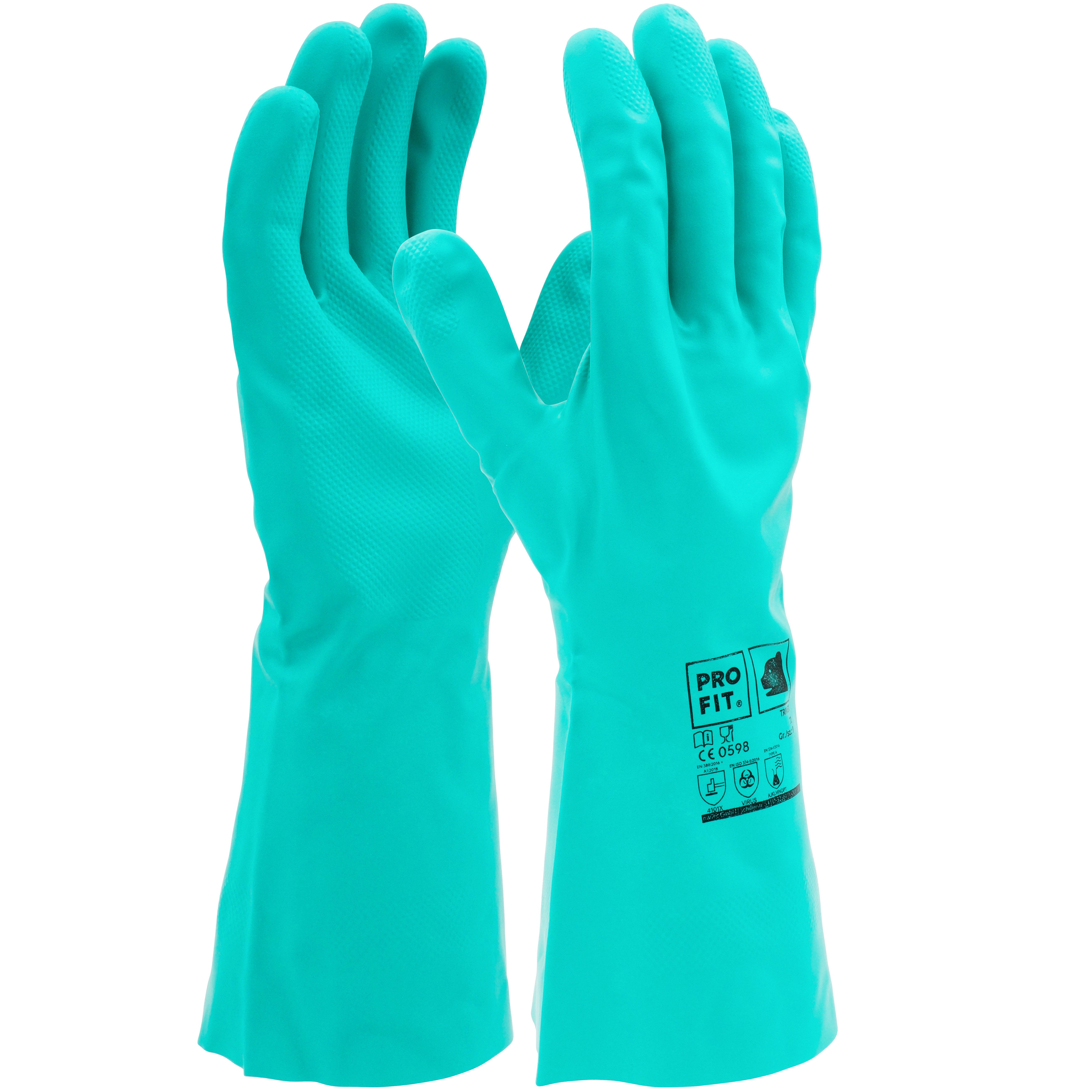 PRO FIT Nitril-Handschuhe Trivex Chemikalienschutzhandschuh, (12, Paar) guter Tragekomfort, sicherer Griff, sehr strapazierfähig