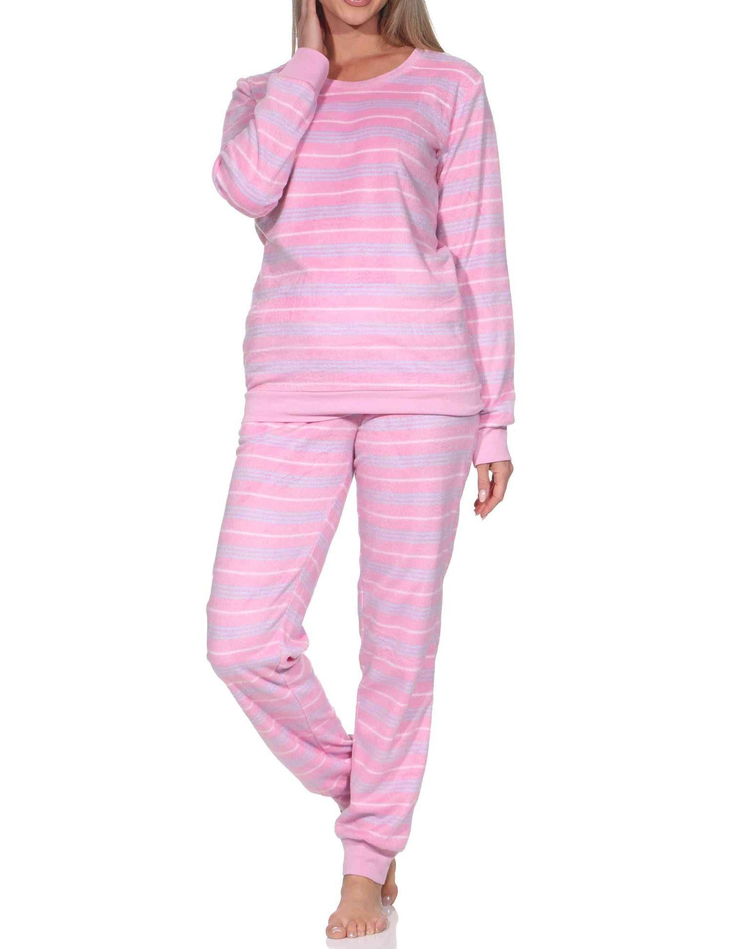 Normann Pyjama Normann Damen langarm Fleece Pyjama mit Bündchen in chilligen Look