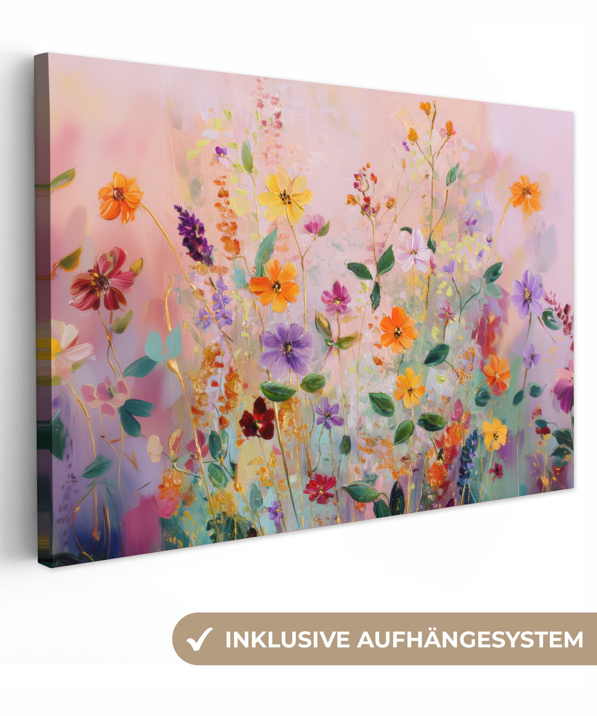 OneMillionCanvasses® Leinwandbild Kunstdrucke - Blumen - Abstrakt - Farbenfroh, Fotodruck (1 St), Leinwand Bilder Klein, Wand Dekoration Aesthetic 30x20 cm
