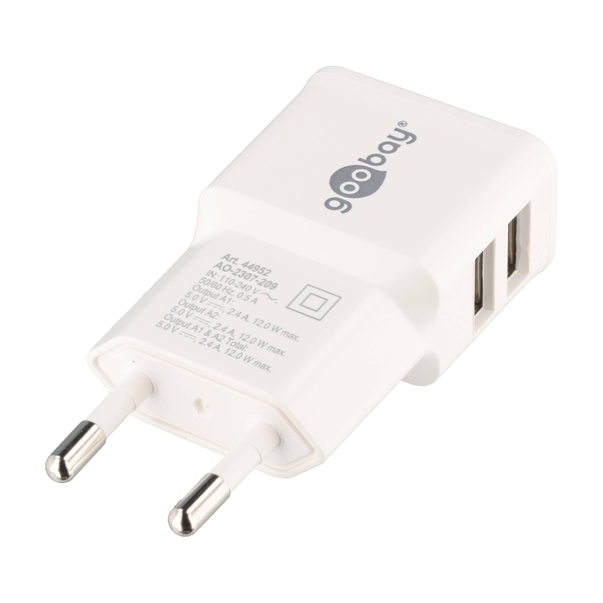 Goobay Dual USB-Ladegerät 2,4 A (12W Output) weiß kompaktes USB-Netzteil mit USB-Ladegerät
