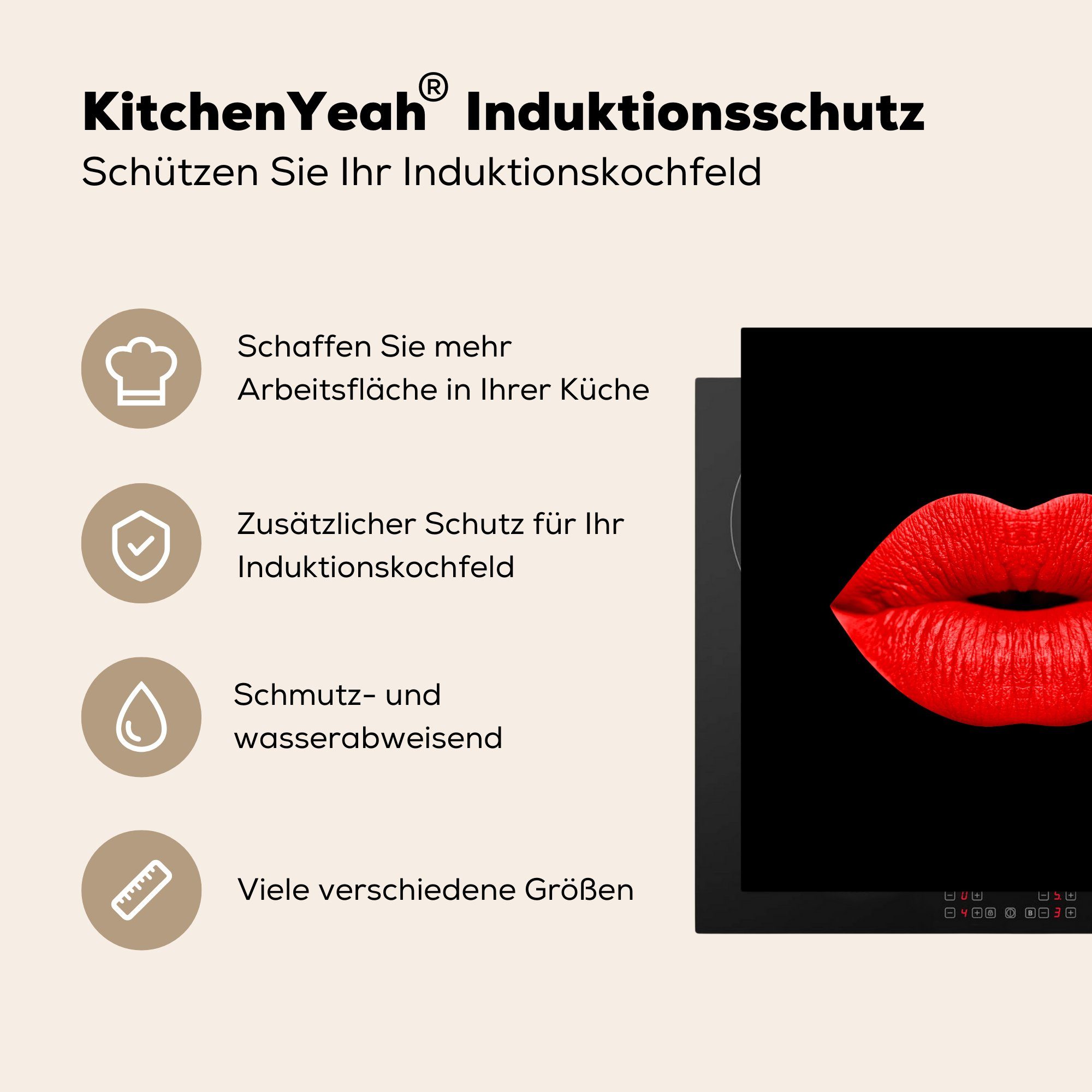 MuchoWow Herdblende-/Abdeckplatte (1 Vinyl, Arbeitsplatte Ceranfeldabdeckung, Schwarz, tlg), Rot küche 78x78 - cm, für - Lippen