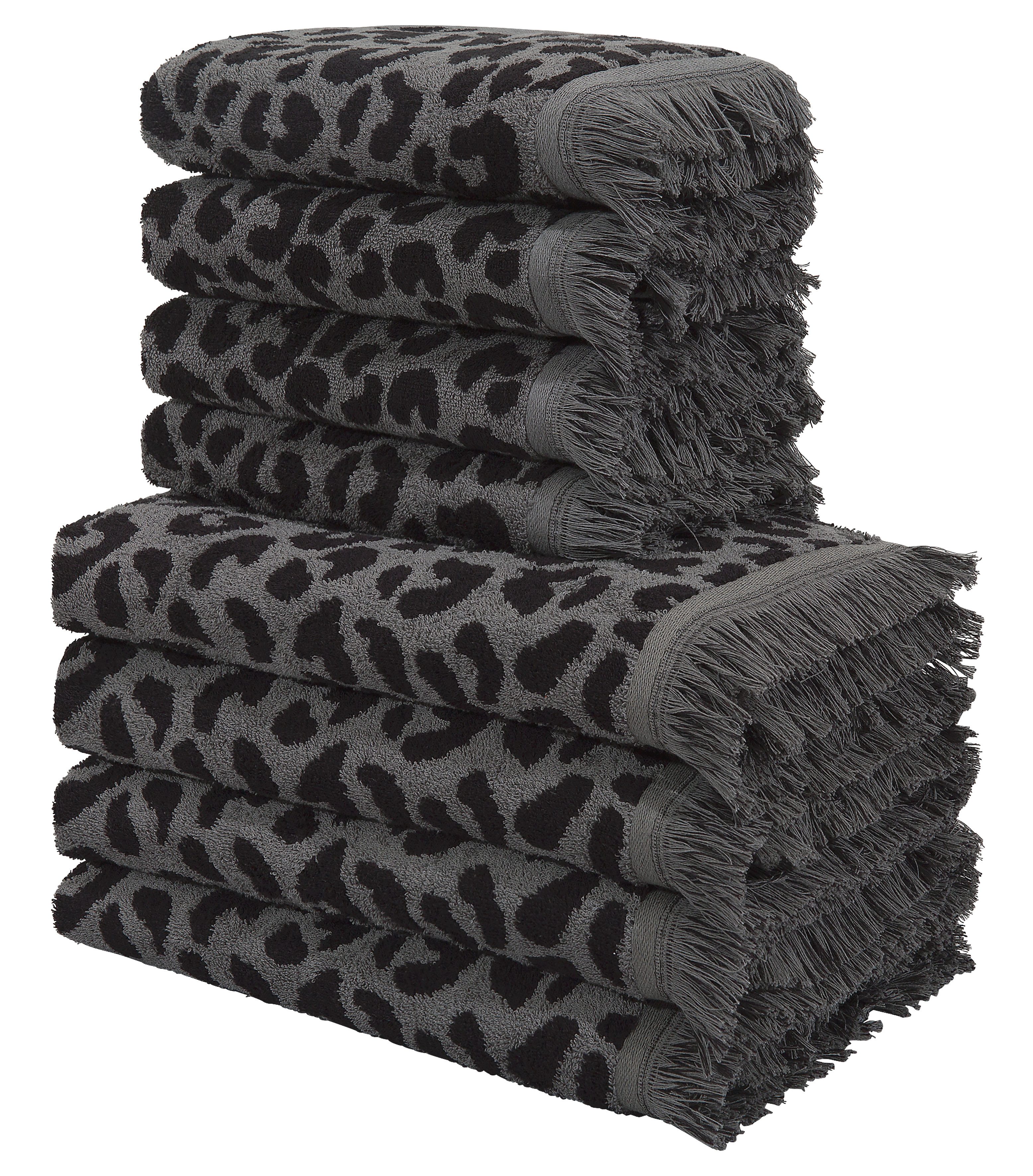 OTTO home Handtuch Set Tiffani, Leopardenmuster, Premium Handtücher 8-tlg, 500 gr/m², Frottier (Set, 8-St), 4 Duschtücher, 4 Handtücher, Animal Print, Leo, modern, mit Fransen